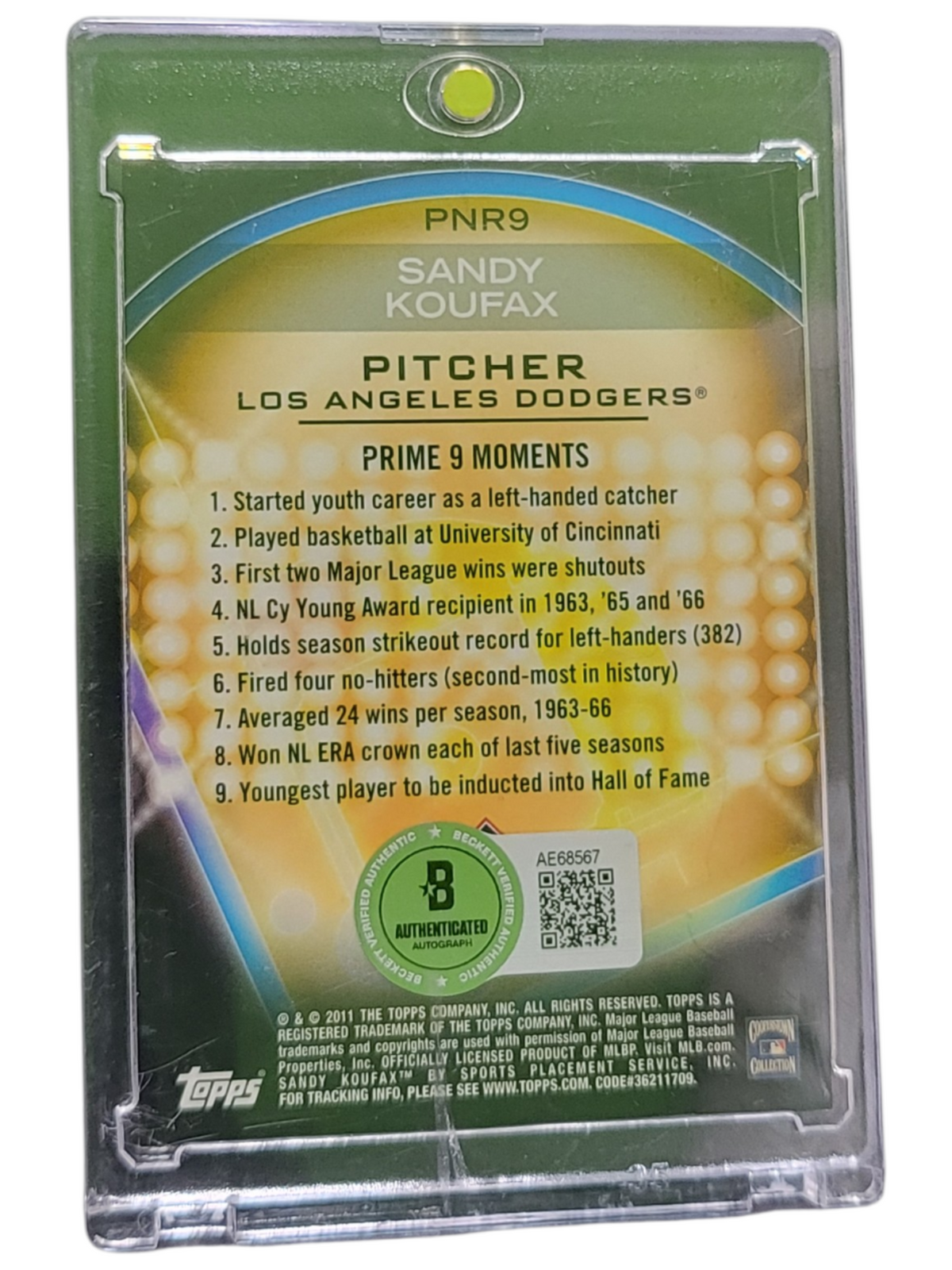 2011 Topps Prime 9 Sandy Koufax #PNR9