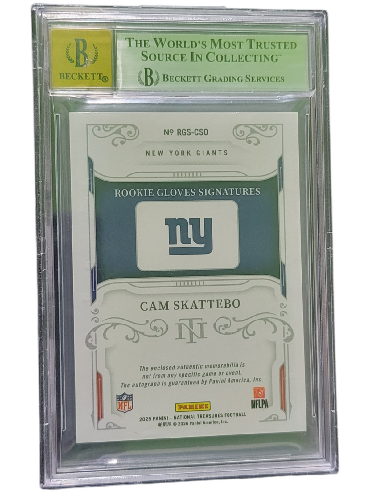 2025 Panini National Treasures Gloves 1/1 Logo Cam Skattebo #11 BGS Auto 10