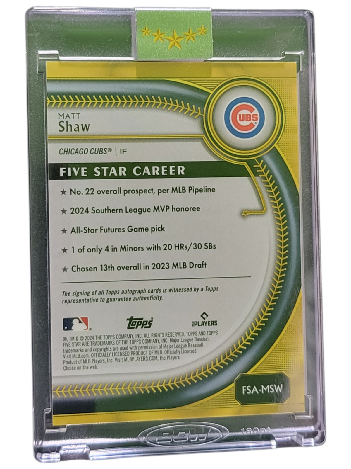 2024 Topps Five Star Matt Shaw #FSA-MSW Gold 04/10 RC