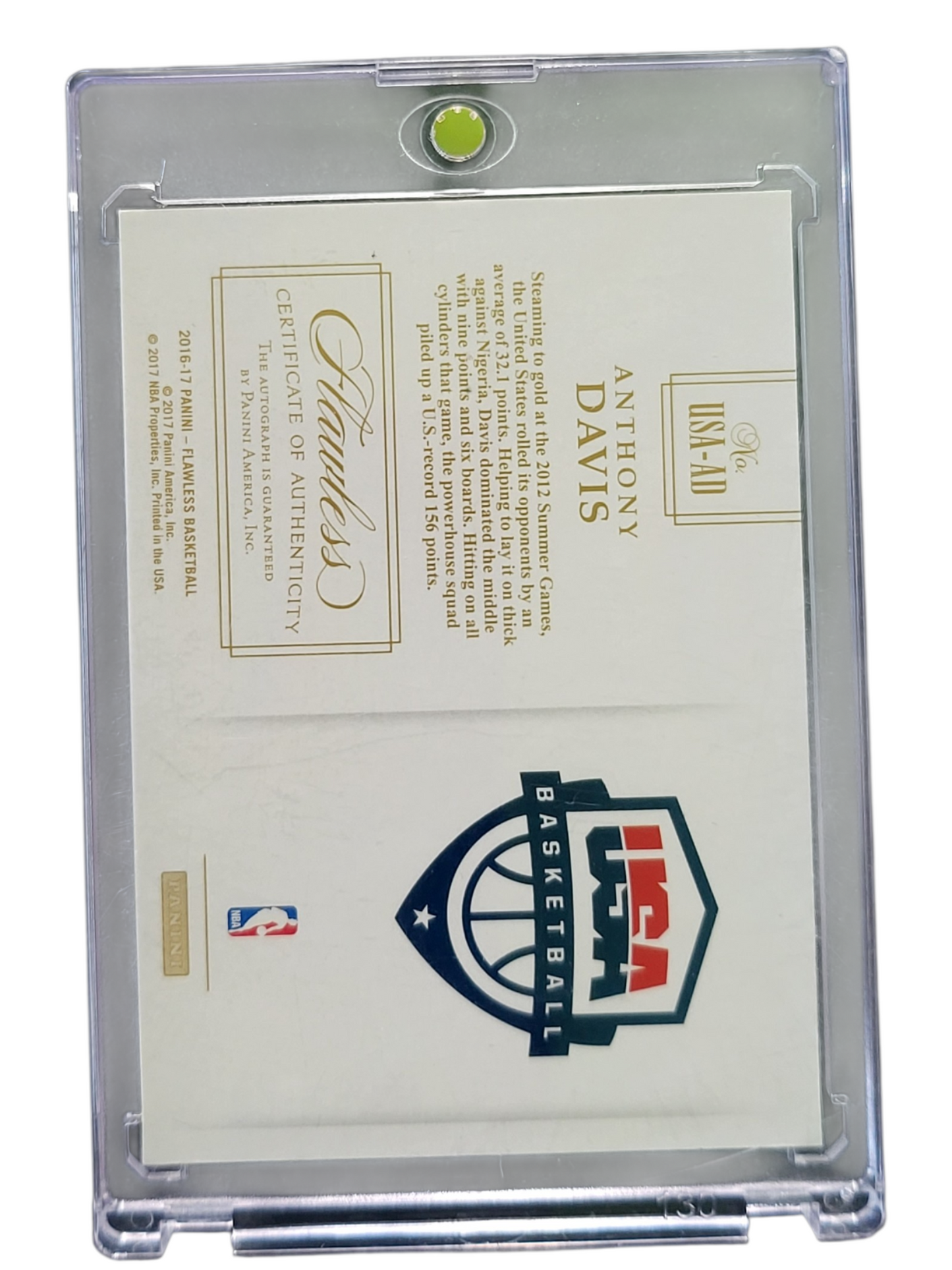 2017 Panini Flawless Basketball Anthony Davis #USA-AD 15/20