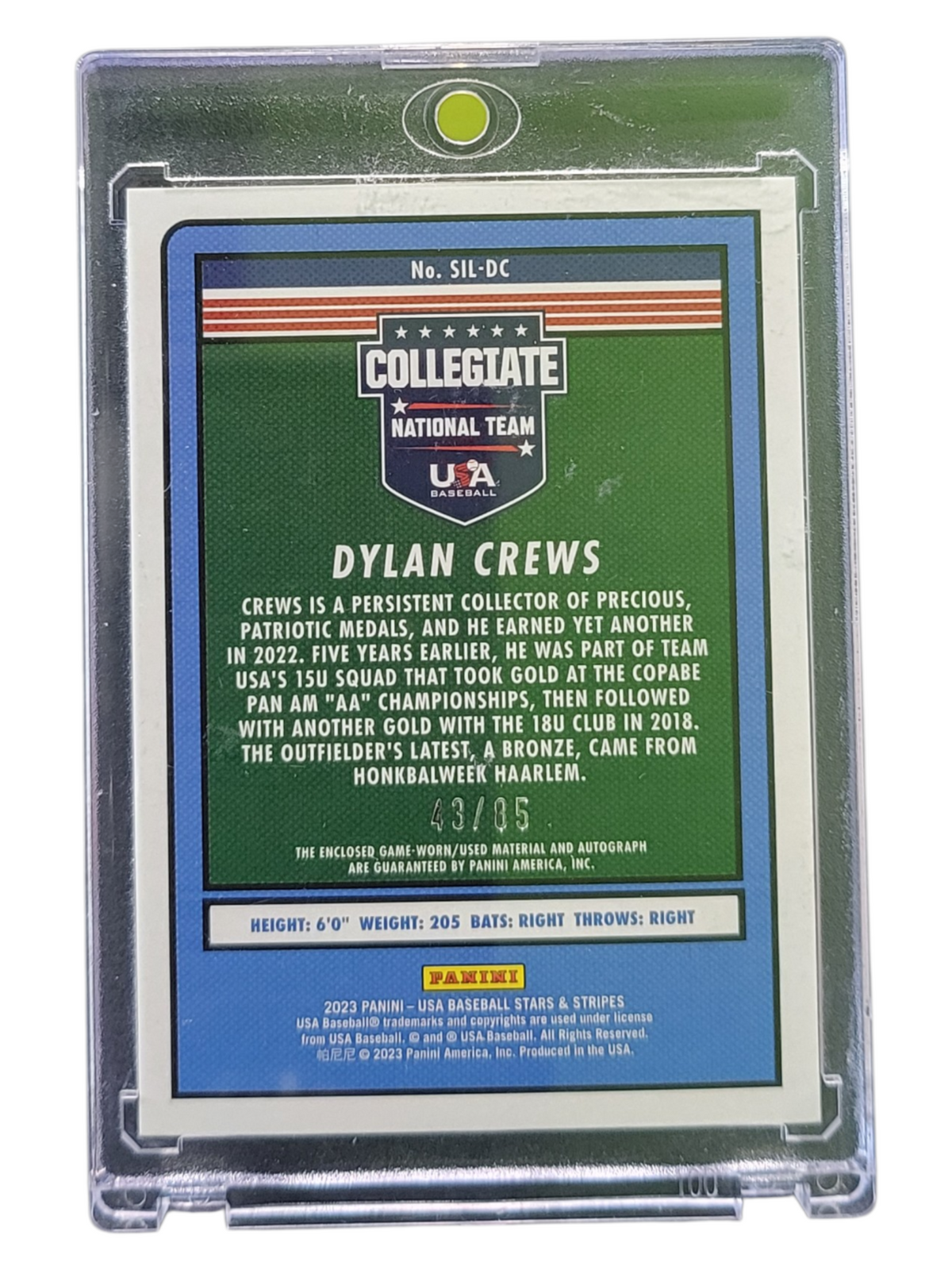 2023 Panini USA Baseball Stars & Stripes Silhouettes Dylan Crews #SIL-DC Jersey