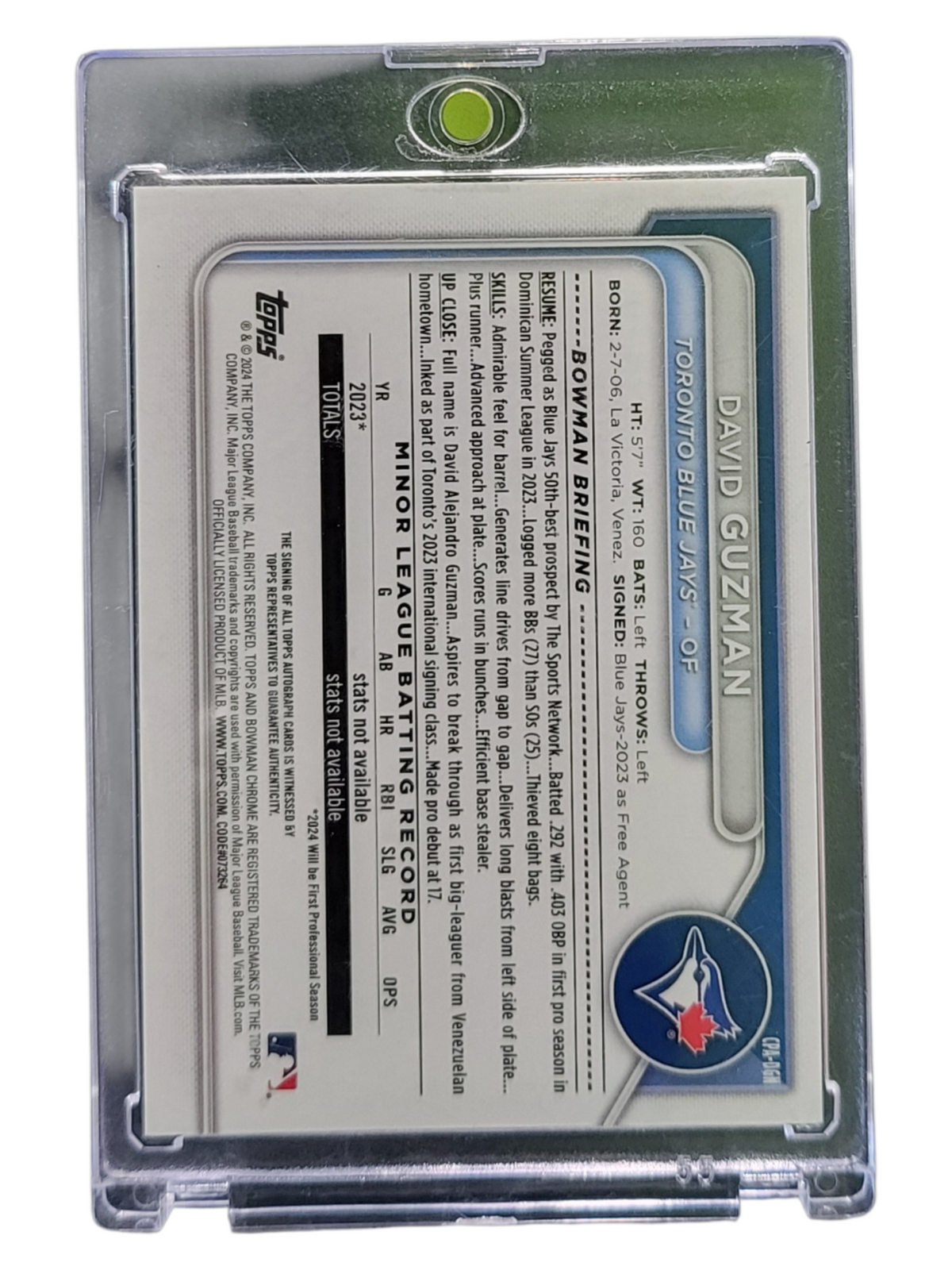 2024 Bowman Chrome David Guzman #CPA-DGN Orange Refractor 25/25 1st Bowman