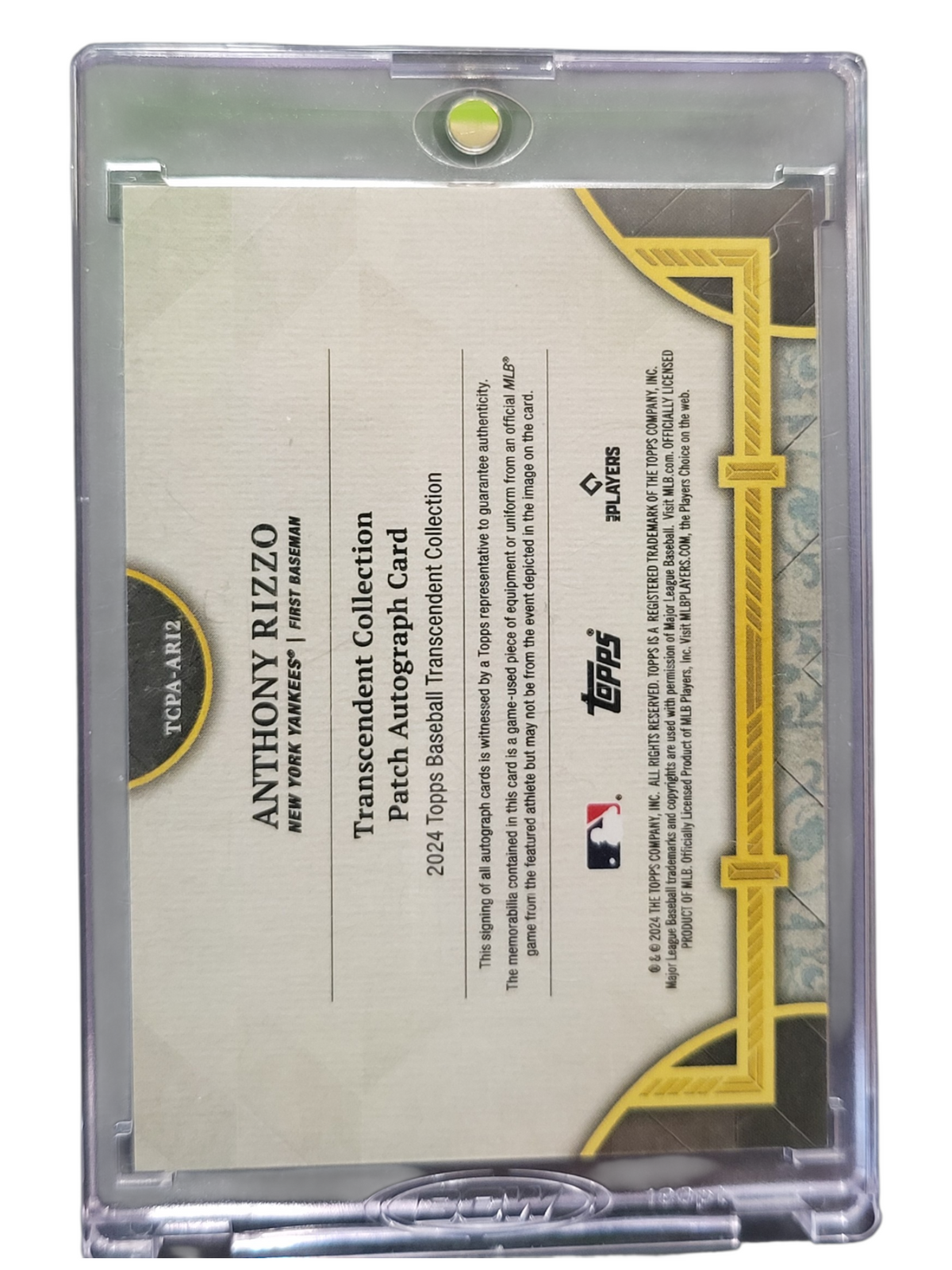 2024 Topps Transcedent Anthony Rizzo #TCPA-AR12 /15 Used Memo Patch Auto Card