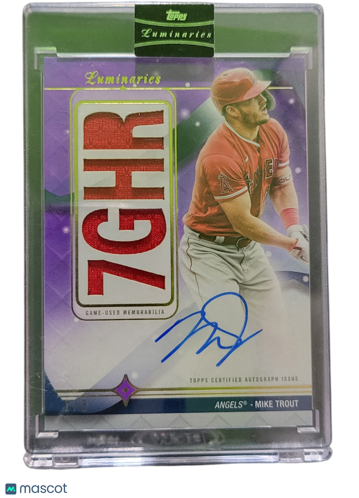 2023 Topps Mike Trout #HRKAR-MT1 Purple Home Run Kings Auto Relic Game-Used