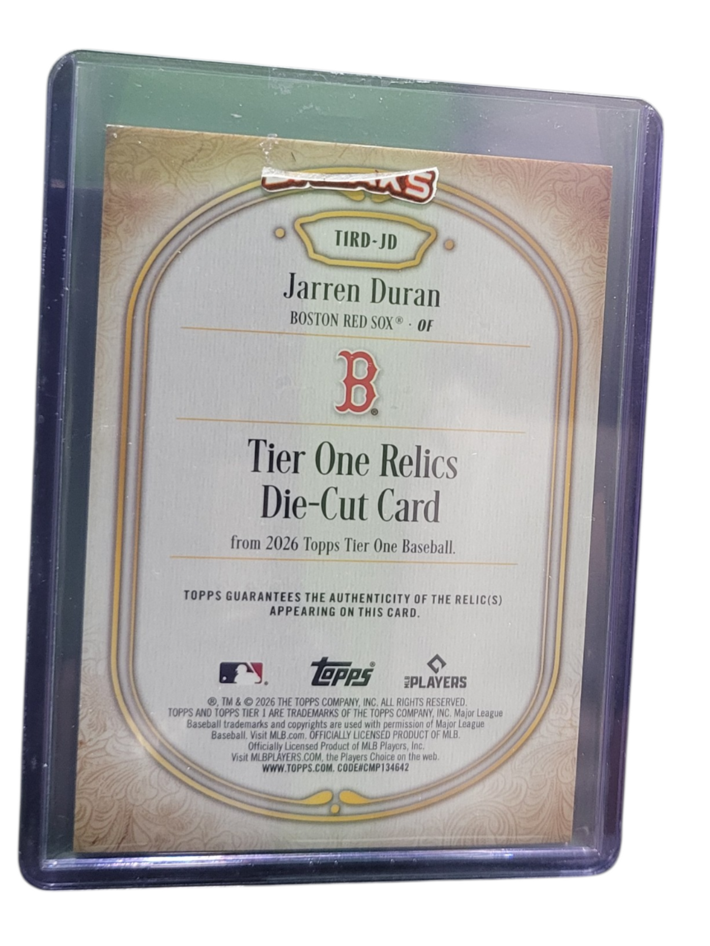 2026 Topps Tier One Jarren Duran #T1RD-JD Relic Game Used Mem Die-Cut /199