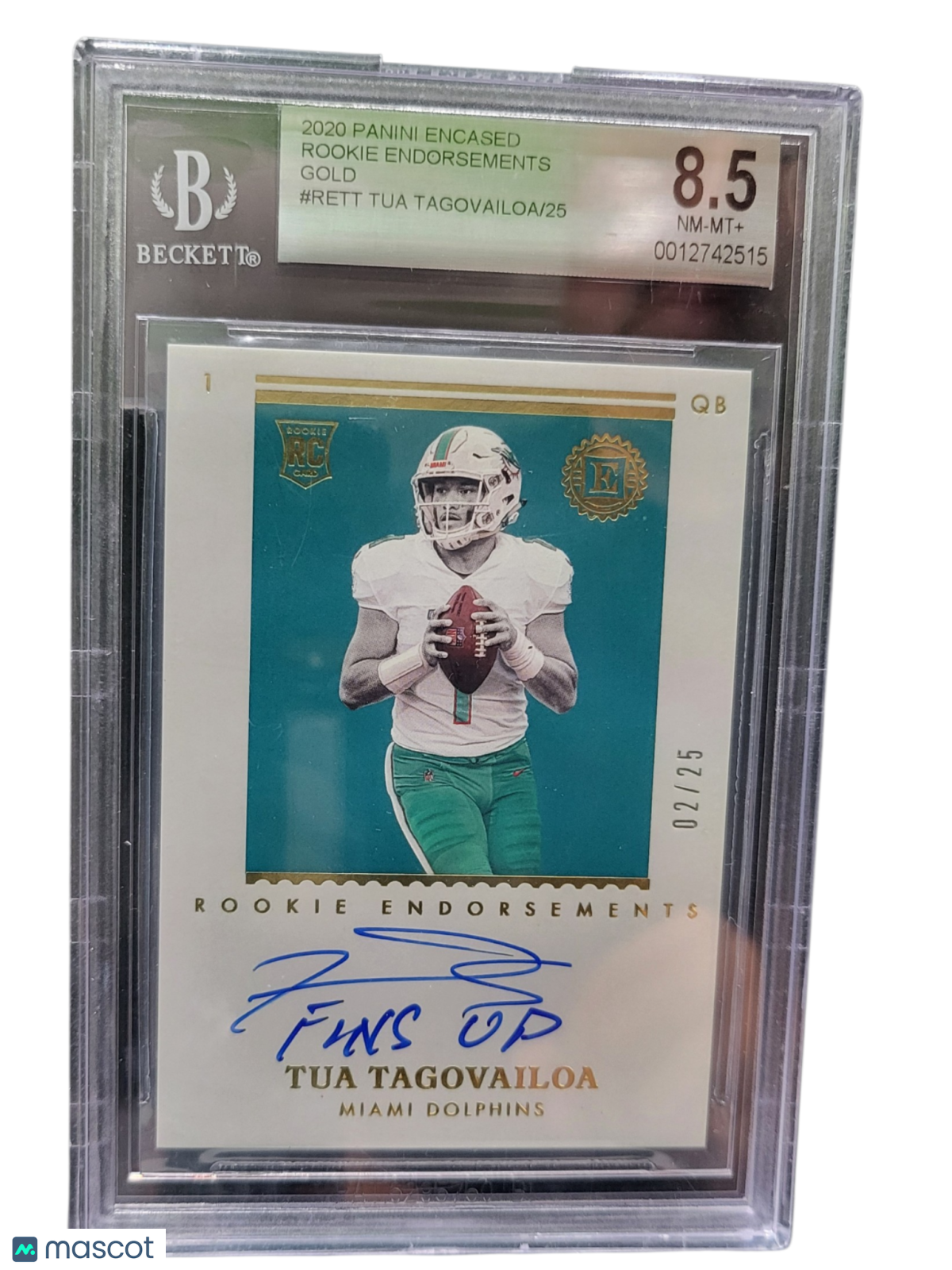 2020 Panini Encased Rookie Gold Tua Tagovailoa #RETT /25 BGS Auto 10