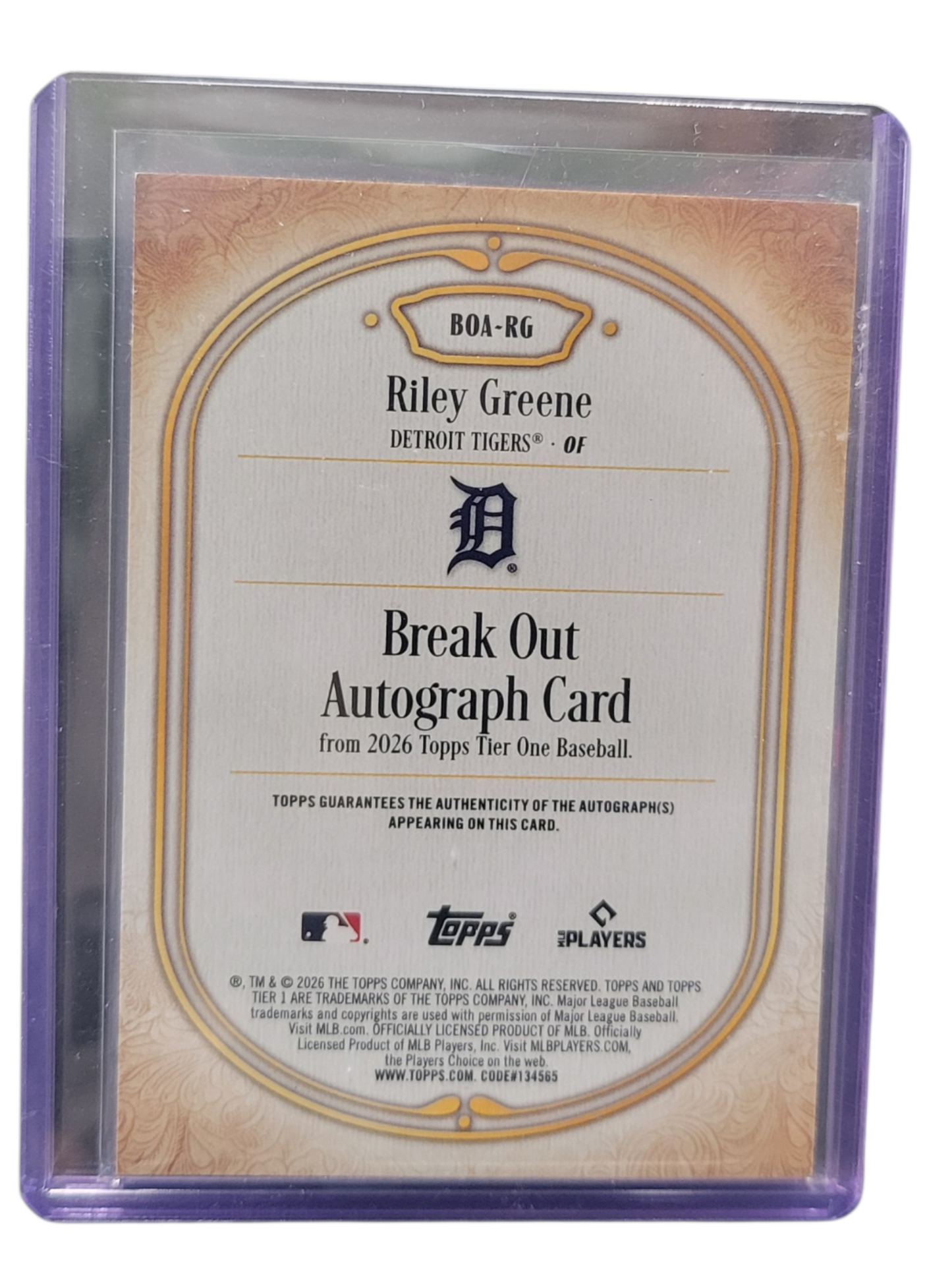 2026 Topps Tier One Riley Greene #BOA-RG