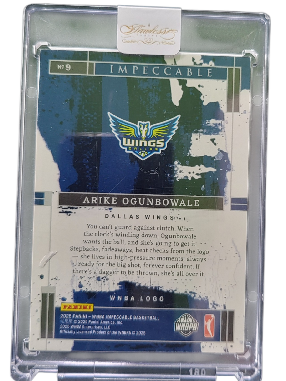 2025 Panini Impeccable Arike Ogunbowale #9 1 Troy Ounce .999 Fine Silver Bar 0./