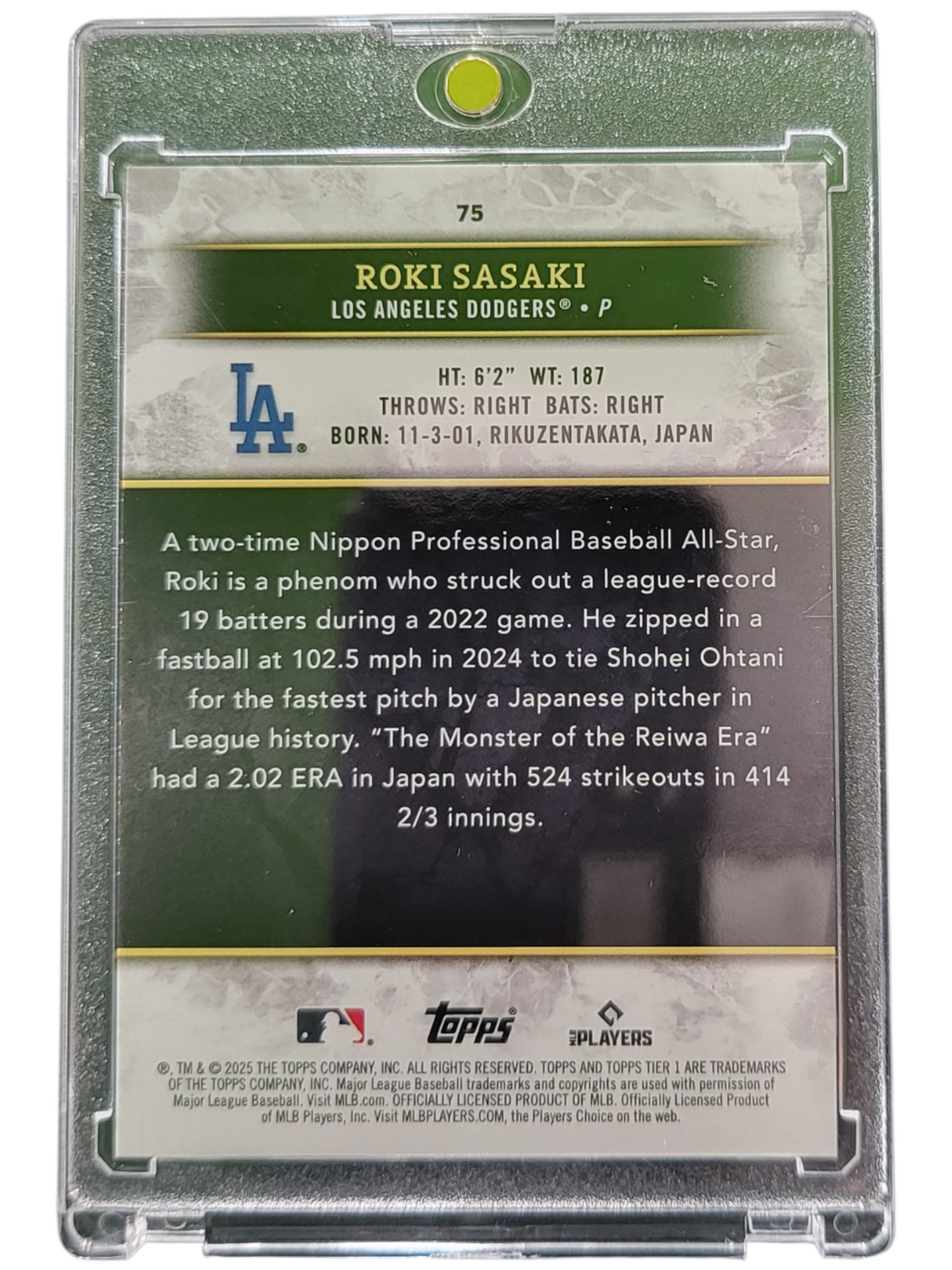 2025 Topps Tier One Roki Sasaki #75 2/3