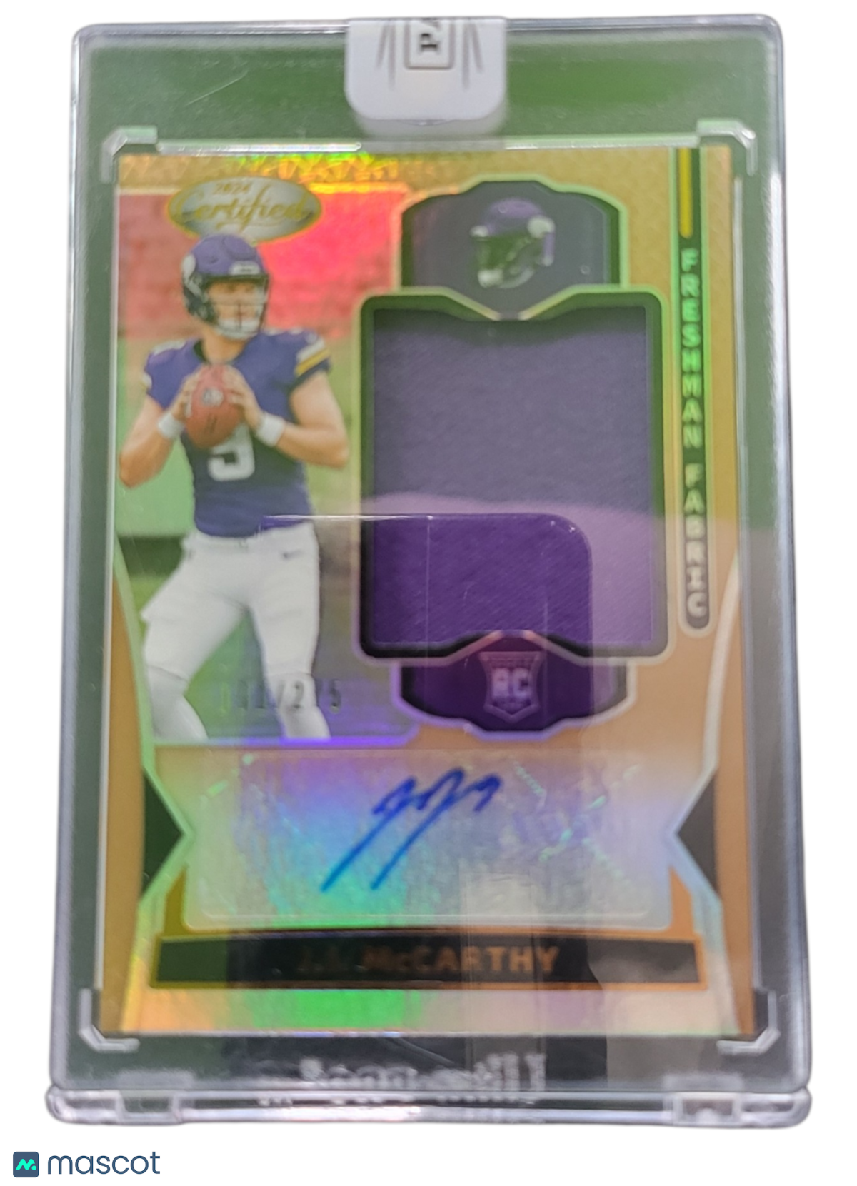 2024 Panini Certified Freshman Fabric J.J. McCarthy #FMS-JMY Autograph RC 111/215 Memorabilia