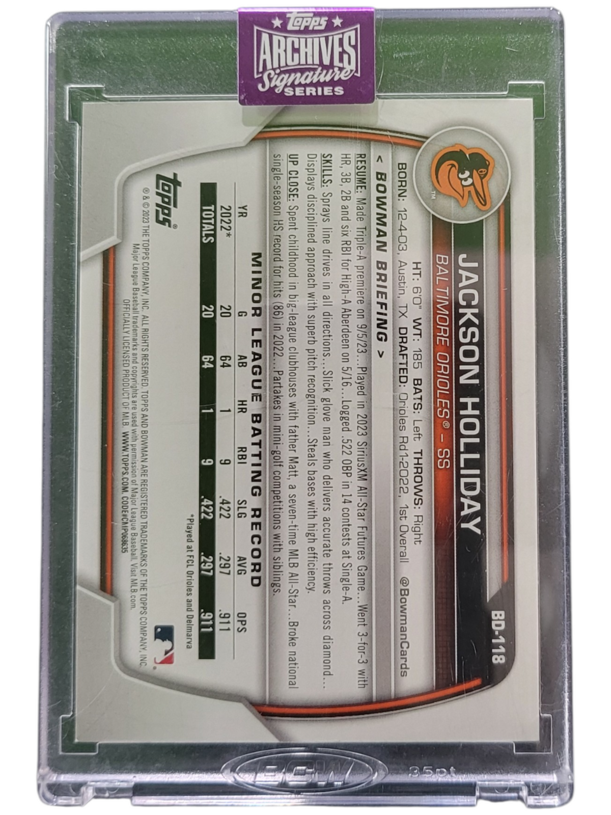 2025 Topps Archives Signature Series Jackson Holliday #BD-118 37/50
