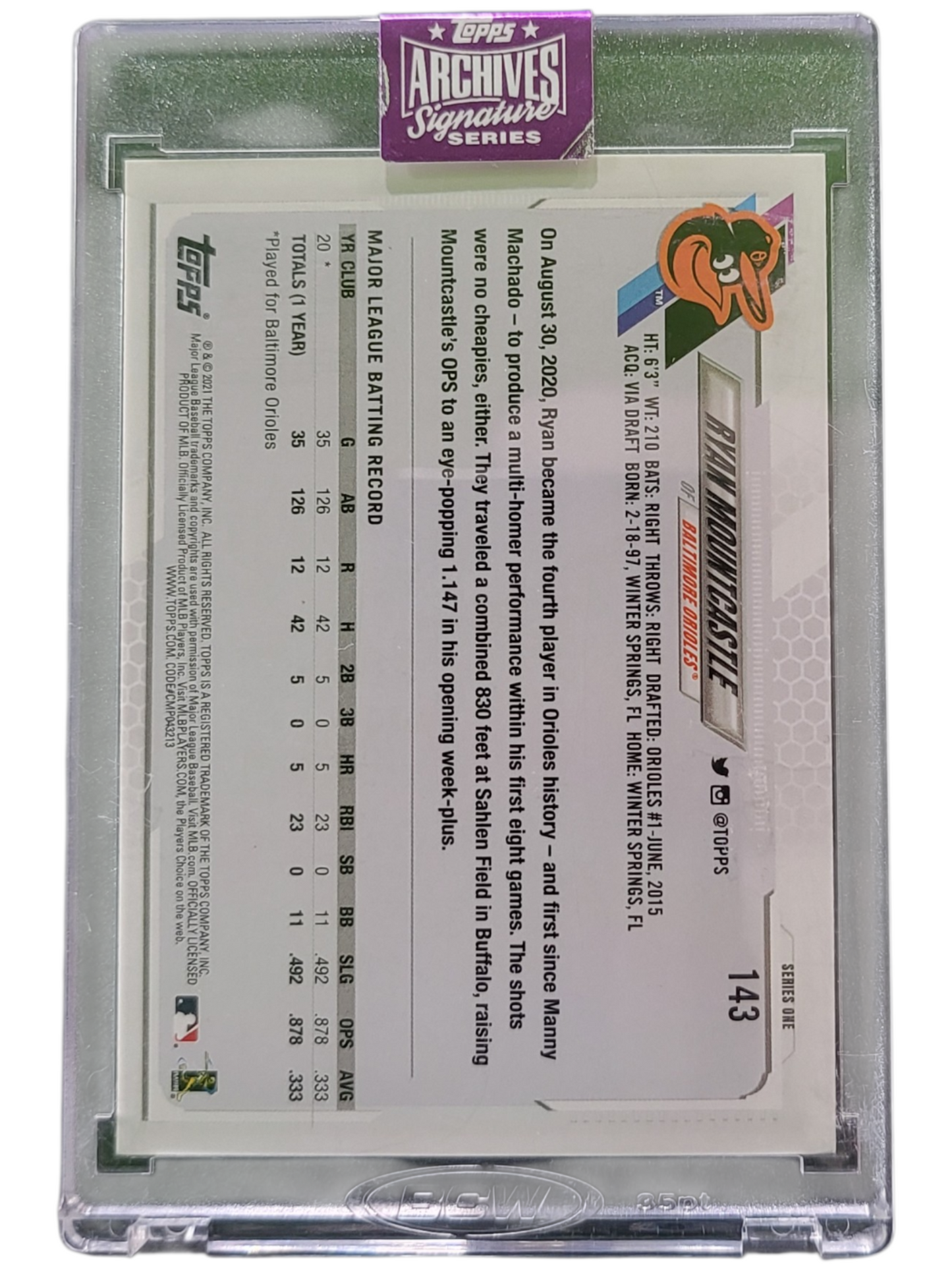 2023 Topps Archives Signature Ryan Mountcastle #143 40/80 Buyback Auto RC