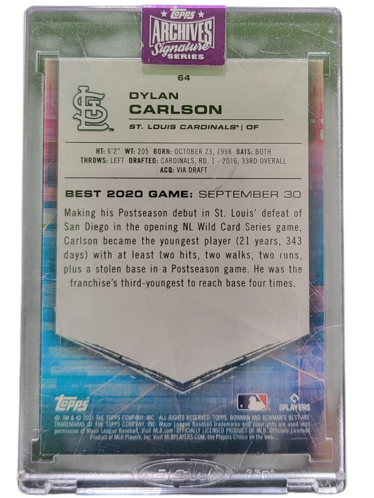2021 Topps Archives Signature Series Bowman's Best Dylan Carlson #64 RC 20/25