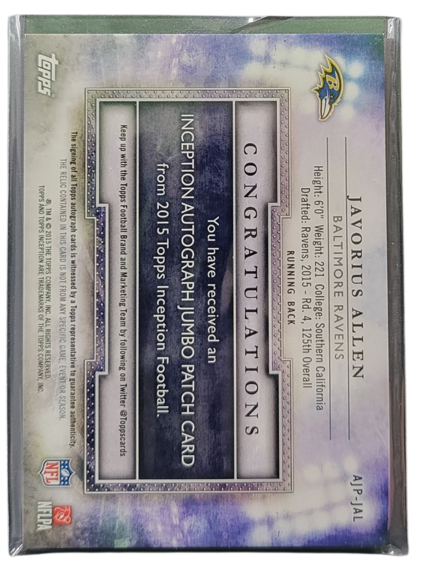 2015 Topps Inception Javorius Allen #AJP-JAL Autograph Patch RC Memorabilia