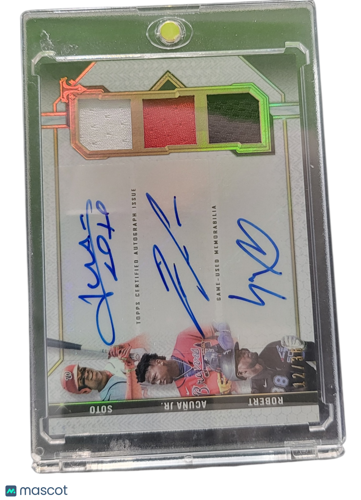 2021 Topps Luis Robert Juan Soto Ronald Acuña Jr. #ARC-SAR Auto Triple Relic /36