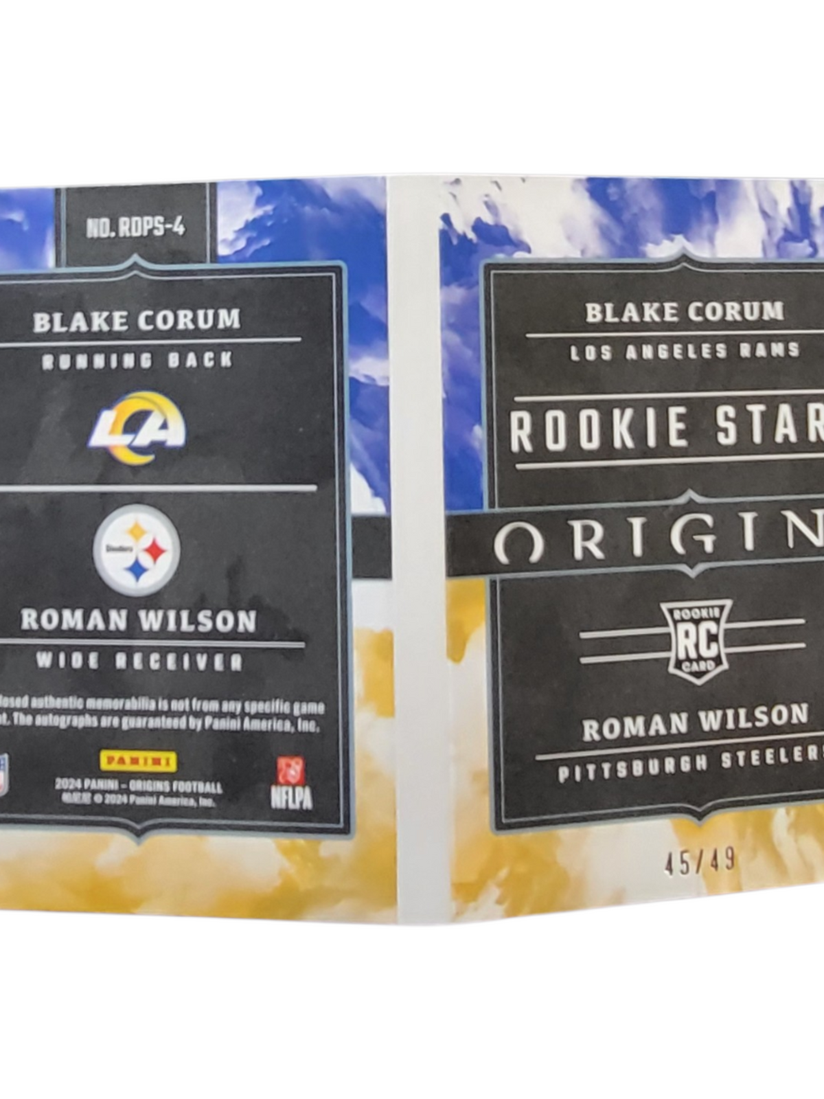 2024 Panini Origins Football Roman Wilson Blake Corum #RDPS-4 Booklet 45/49 Dual Autograph Patch RC