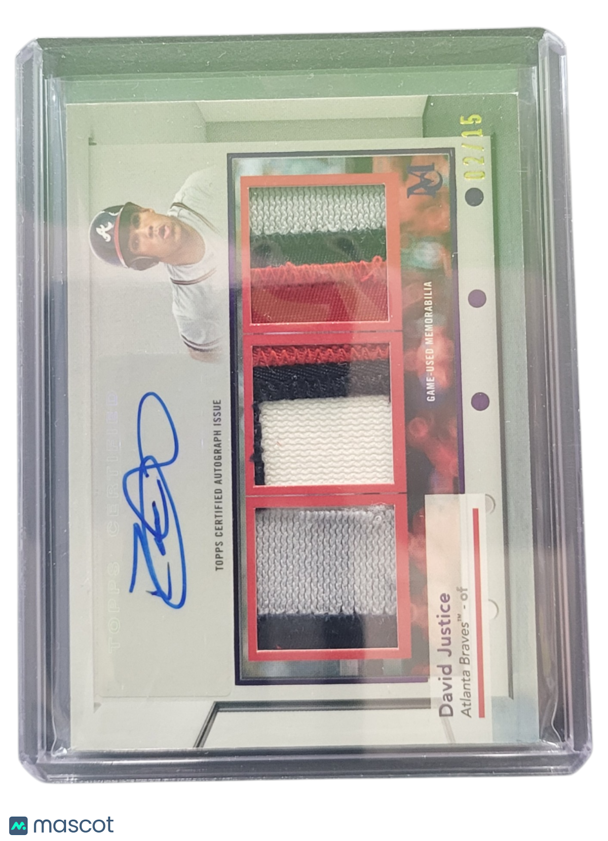 2024 Topps Museum Collection David Justice #SWTRA-DJU Auto Triple Relic 02/15