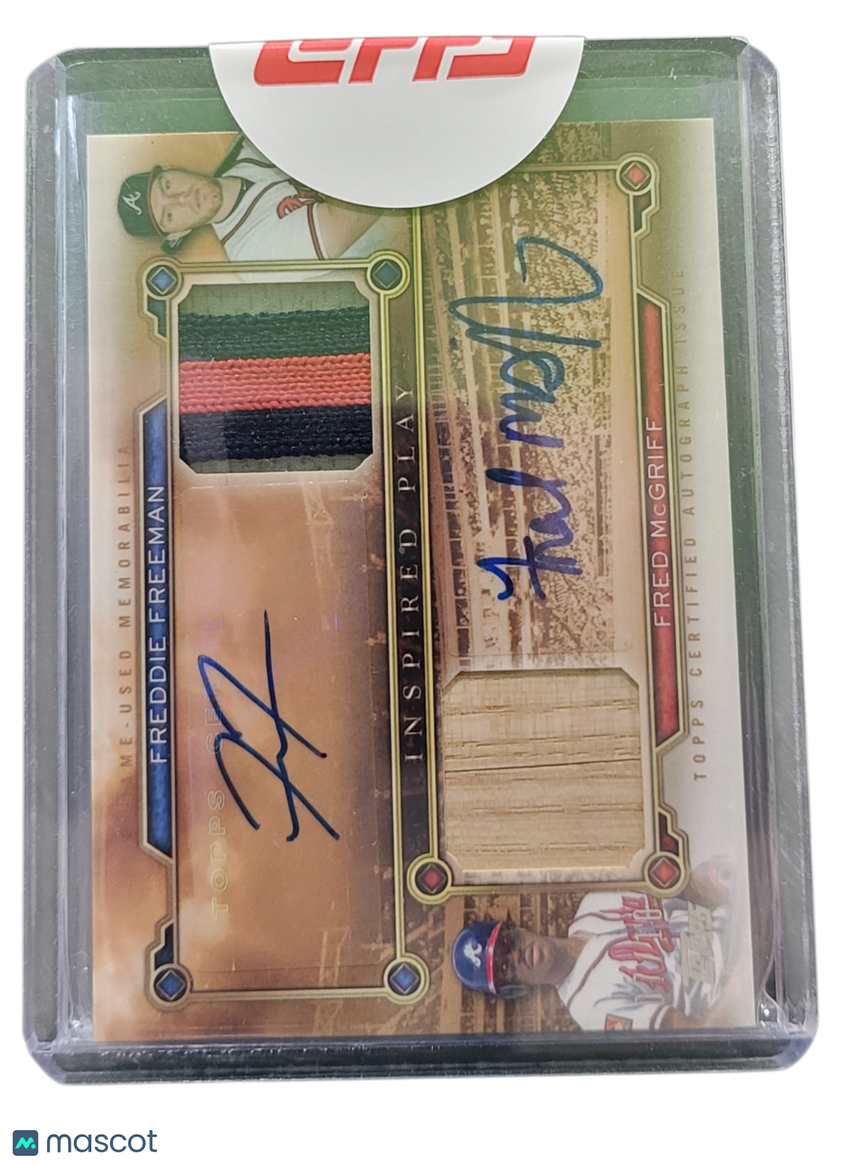 2015 Topps Tribute Fred McGriff Freddie Freeman #IA-FM Dual Auto Patch Bat Relic