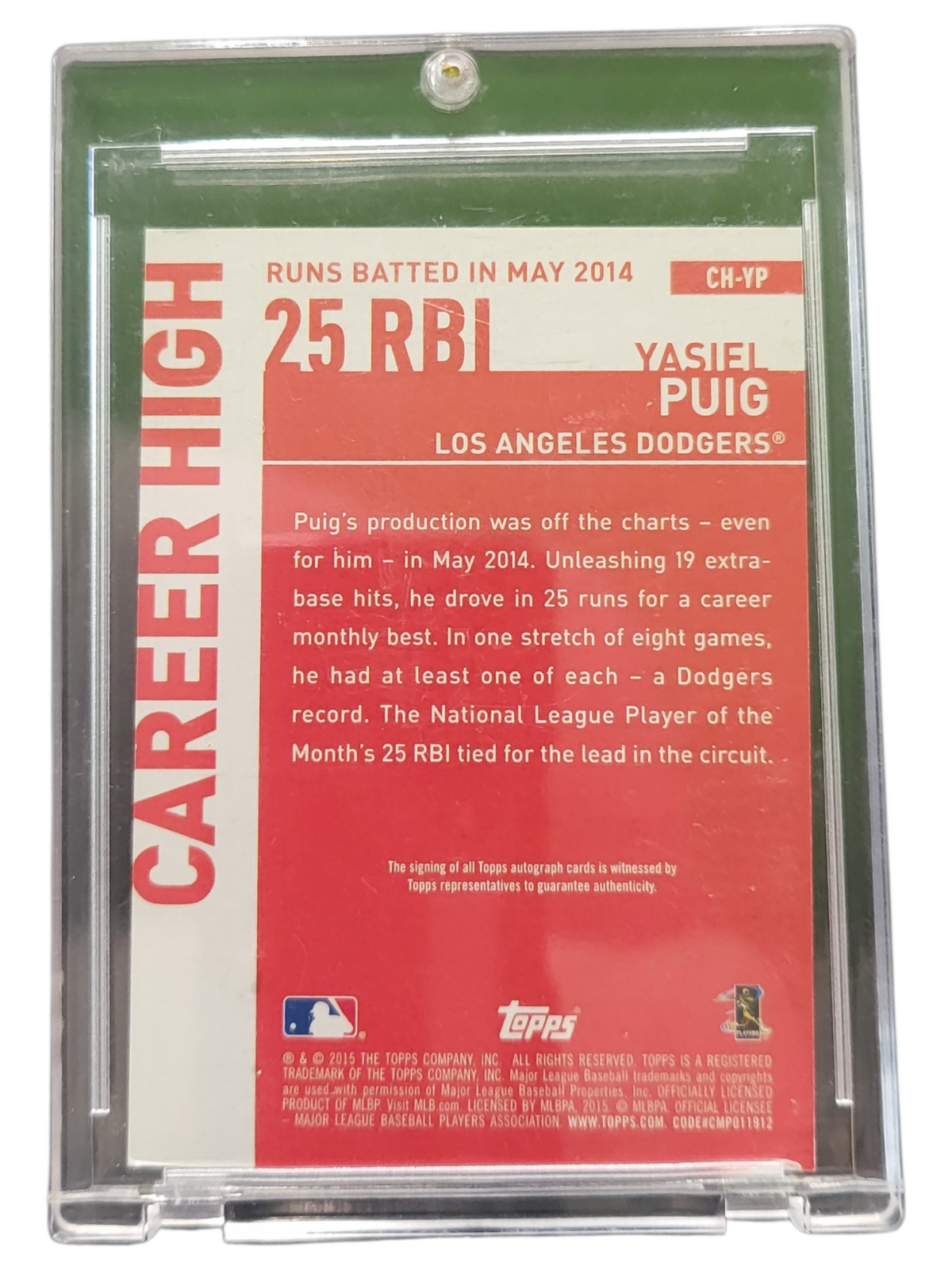 2015 Topps Career High Autographs Yasiel Puig #CH-YP