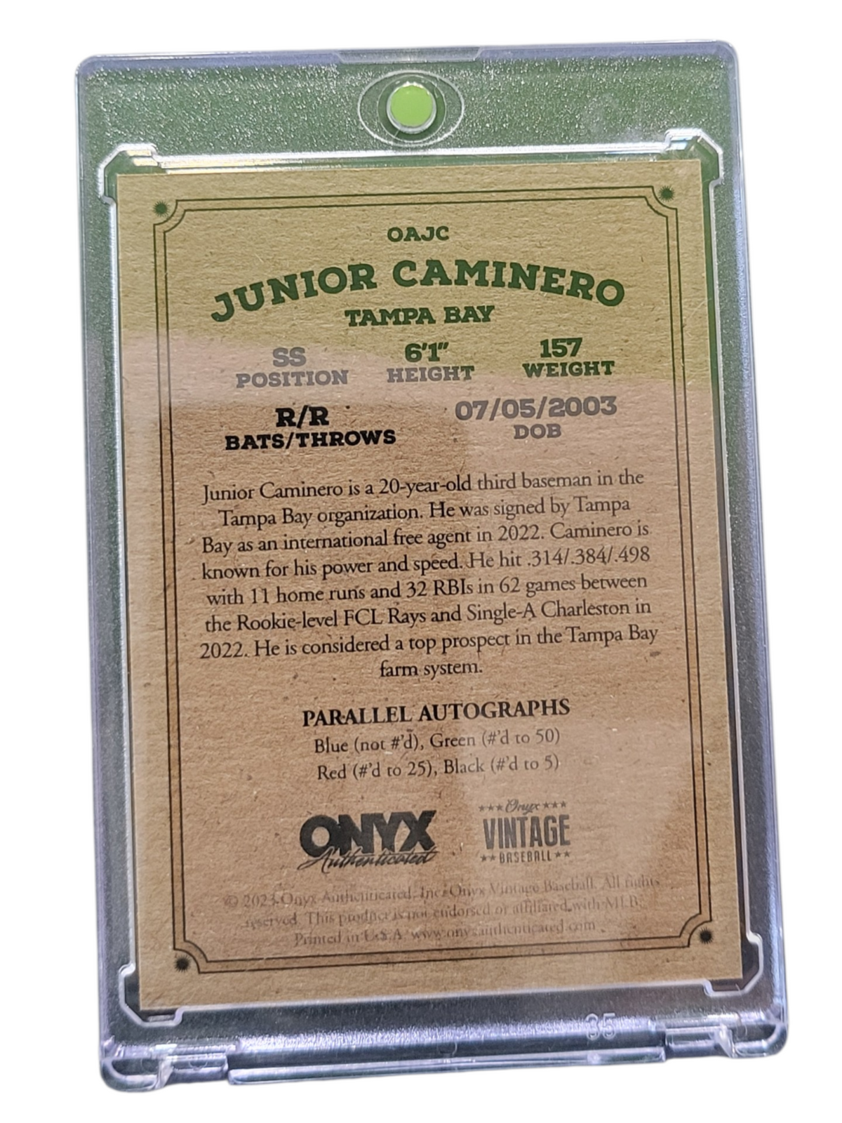 2023 Onyx Vintage Baseball Extended Junior Caminero #OAJC Red Autograph