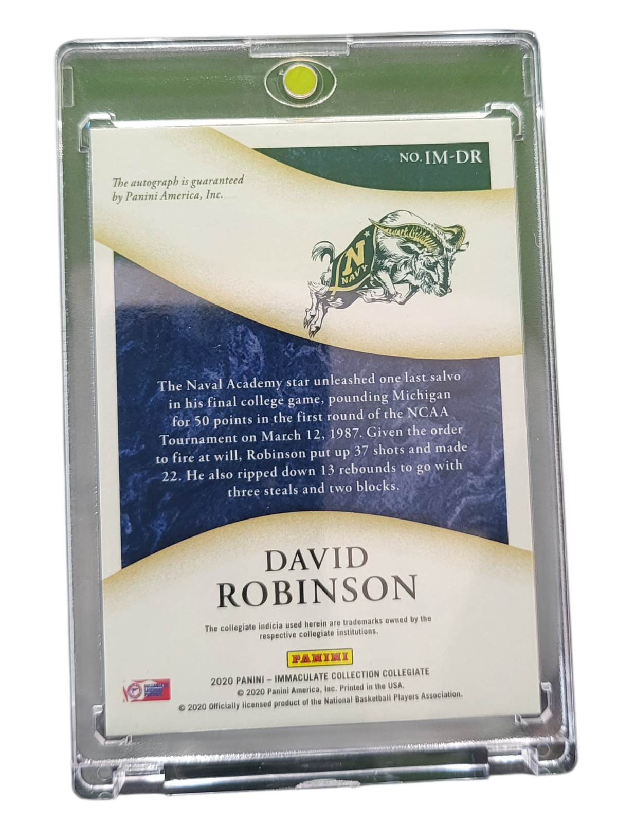 2020 Panini Immaculate Collection Collegiate David Robinson #IM-DR 7/50