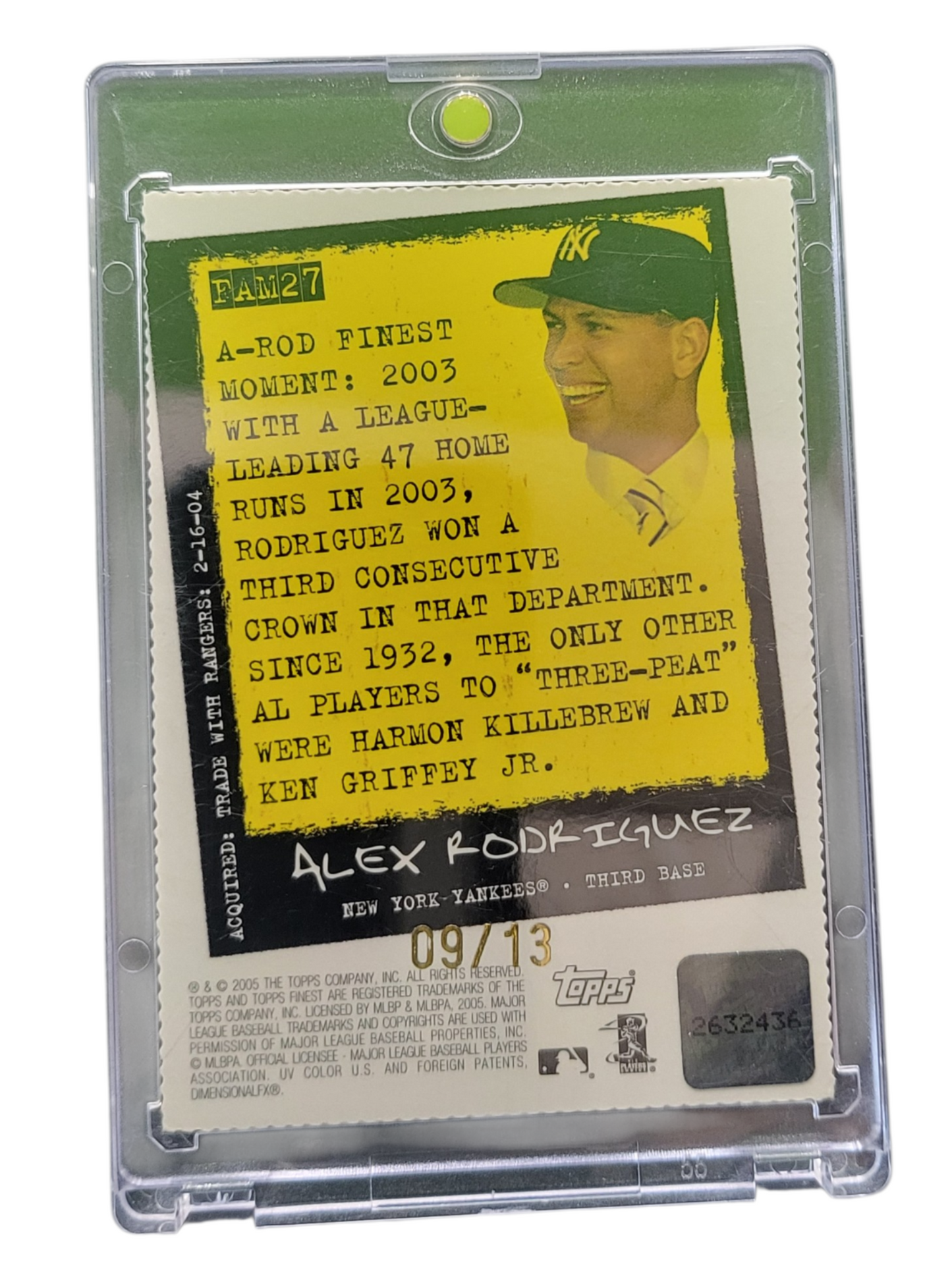 2005 Topps Finest Alex Rodriguez #FAM27 09/13