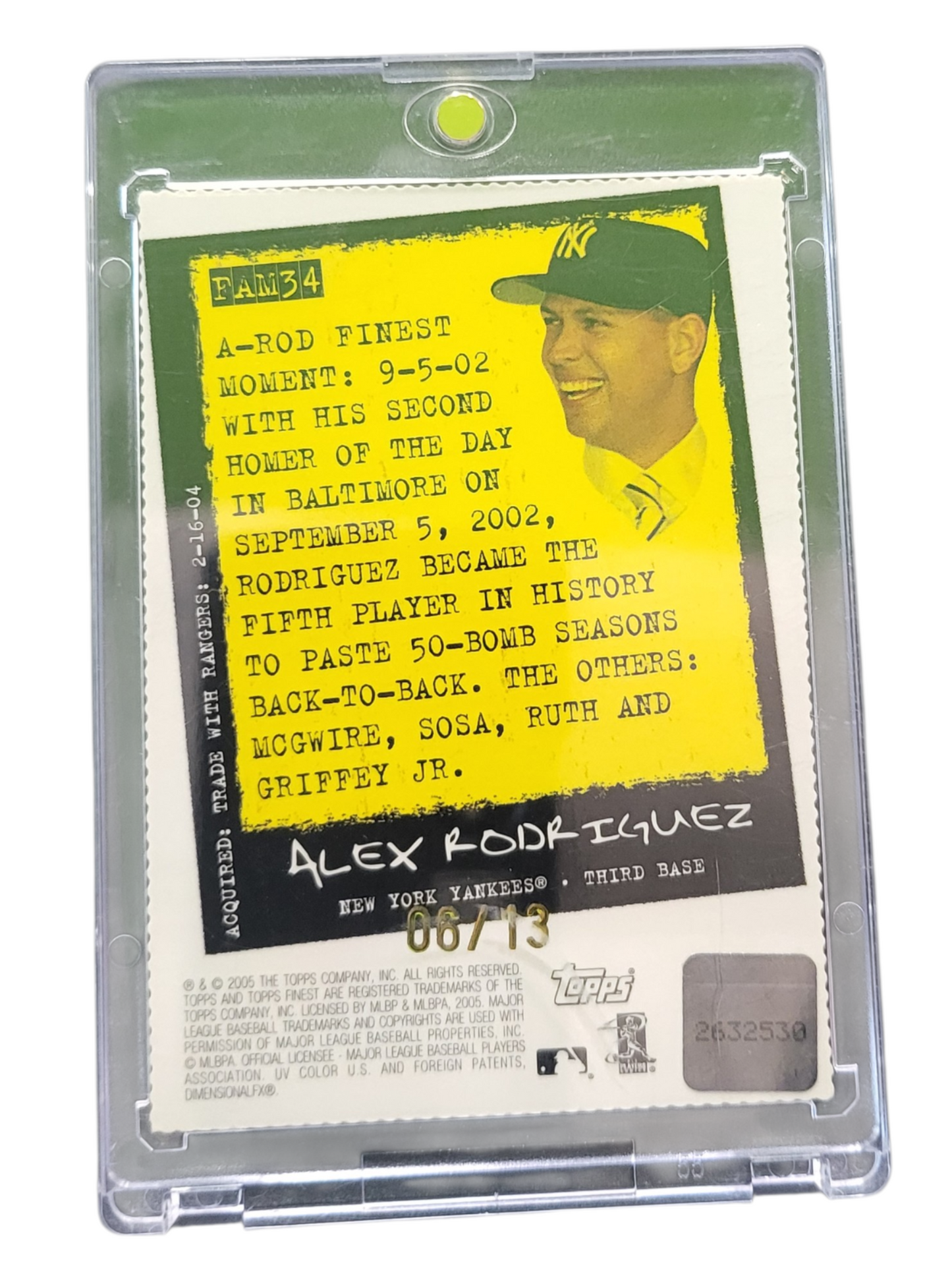 2005 Topps Finest Alex Rodriguez #FAM34 06/13