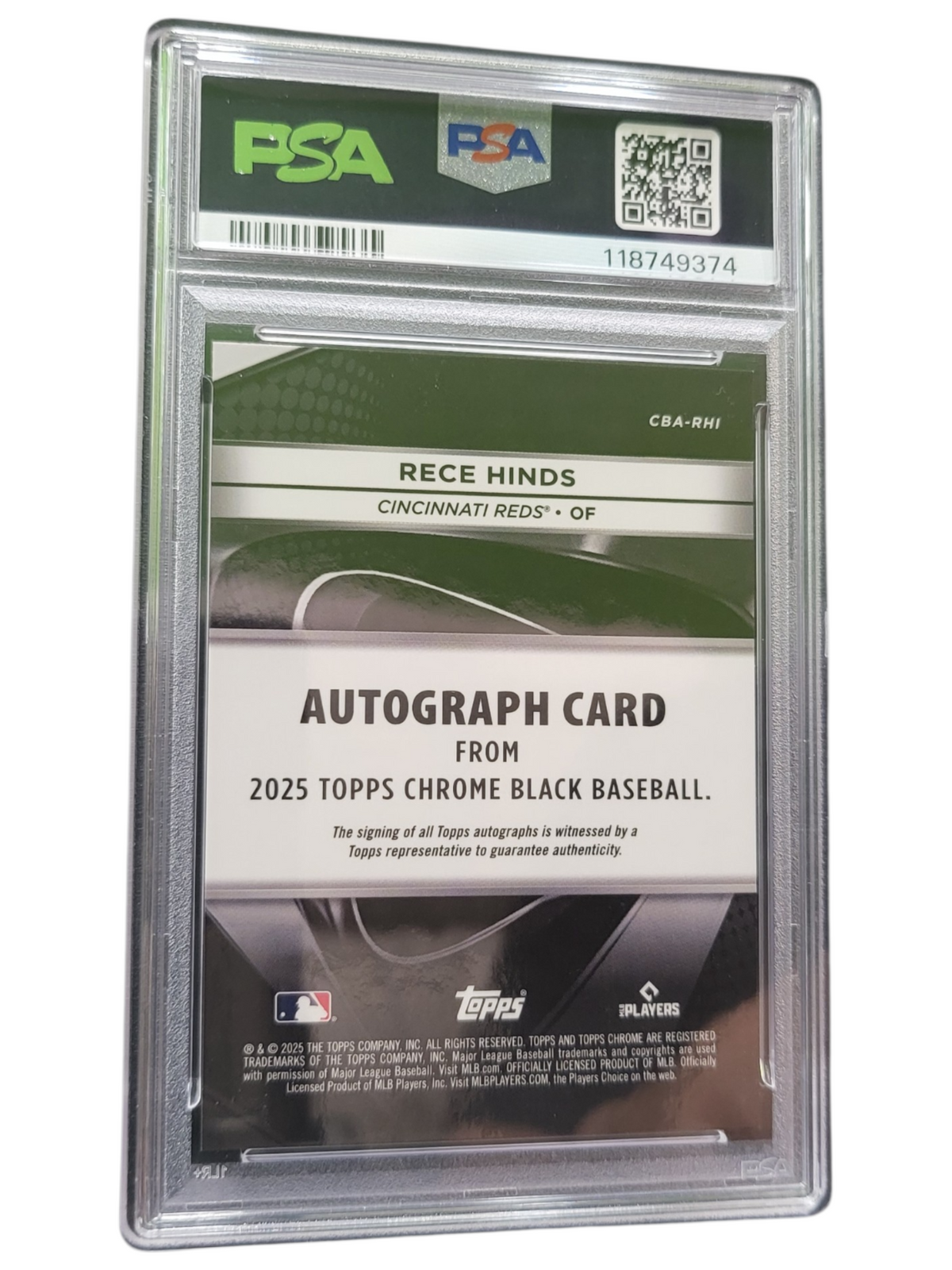 2025 Topps Chrome Black Autographs Rece Hinds #RHI Green Refractor PSA 9