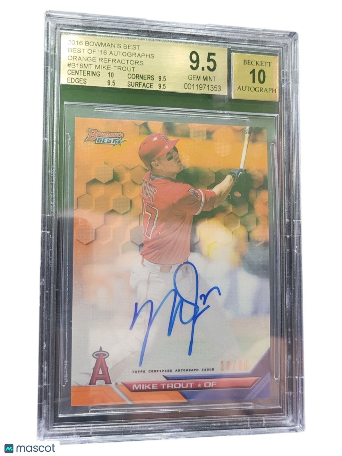 2016 Bowman's Best Best of '16 Auto Orange Mike Trout #B16MT BGS 9.5 Auto 10