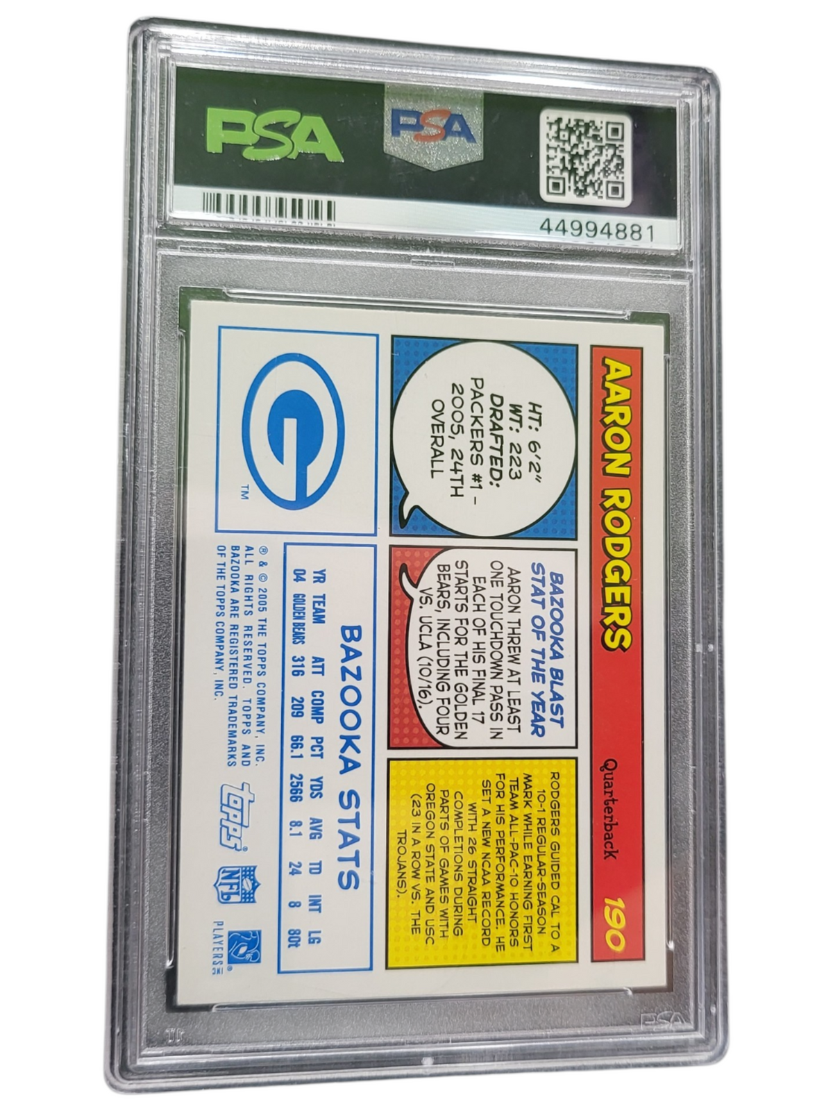 2005 Bazooka Aaron Rodgers #190 Blue PSA 7