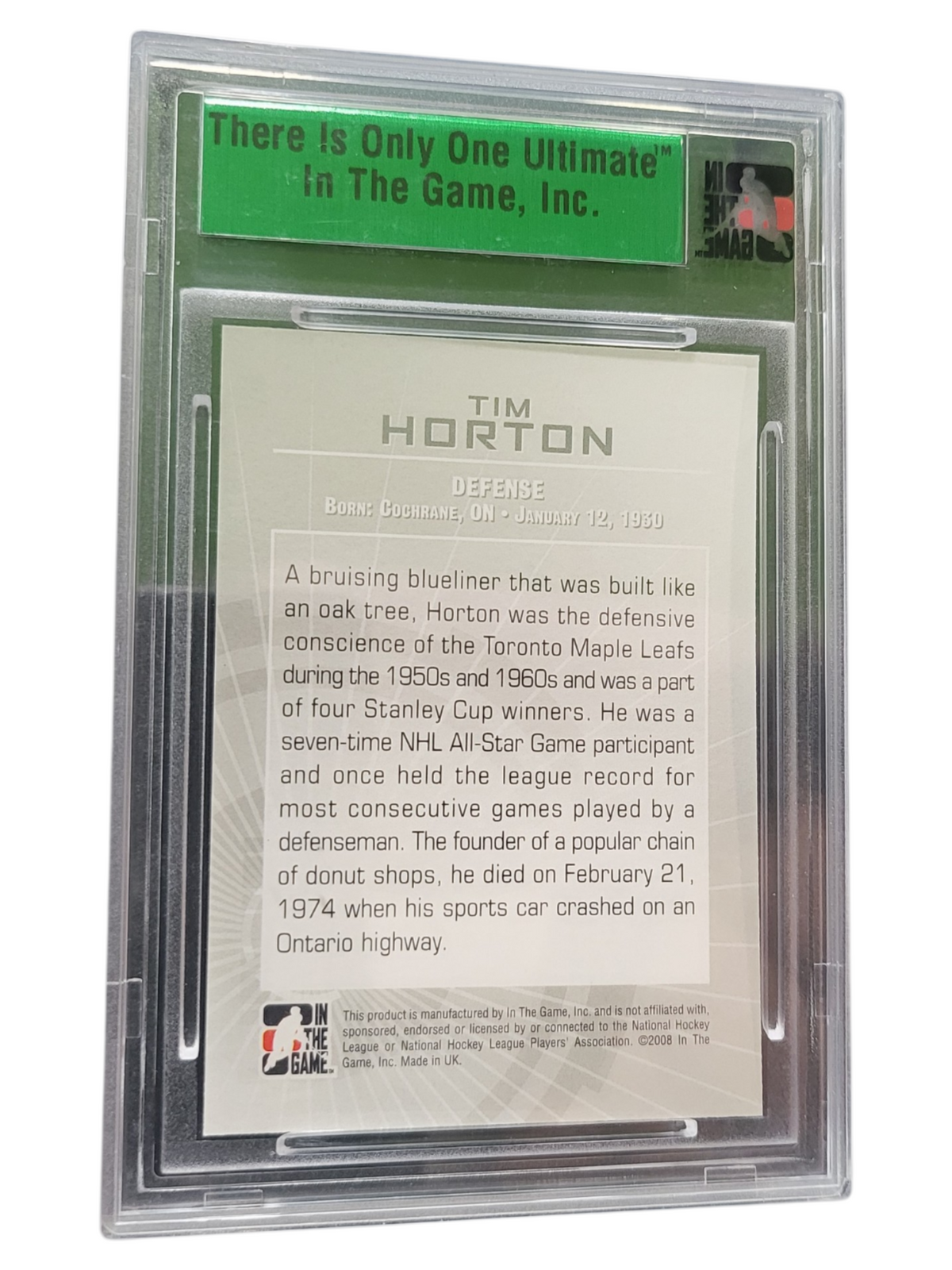 2008 In The Game Ultimate Memorabilia 8th Edition Tim Horton Silver