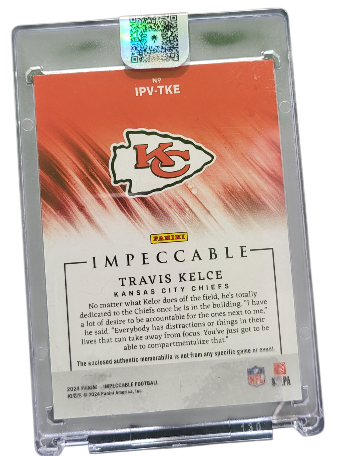 2024 Panini Impeccable Veterans Travis Kelce #IPV-TKE 03/10 Patch Mem