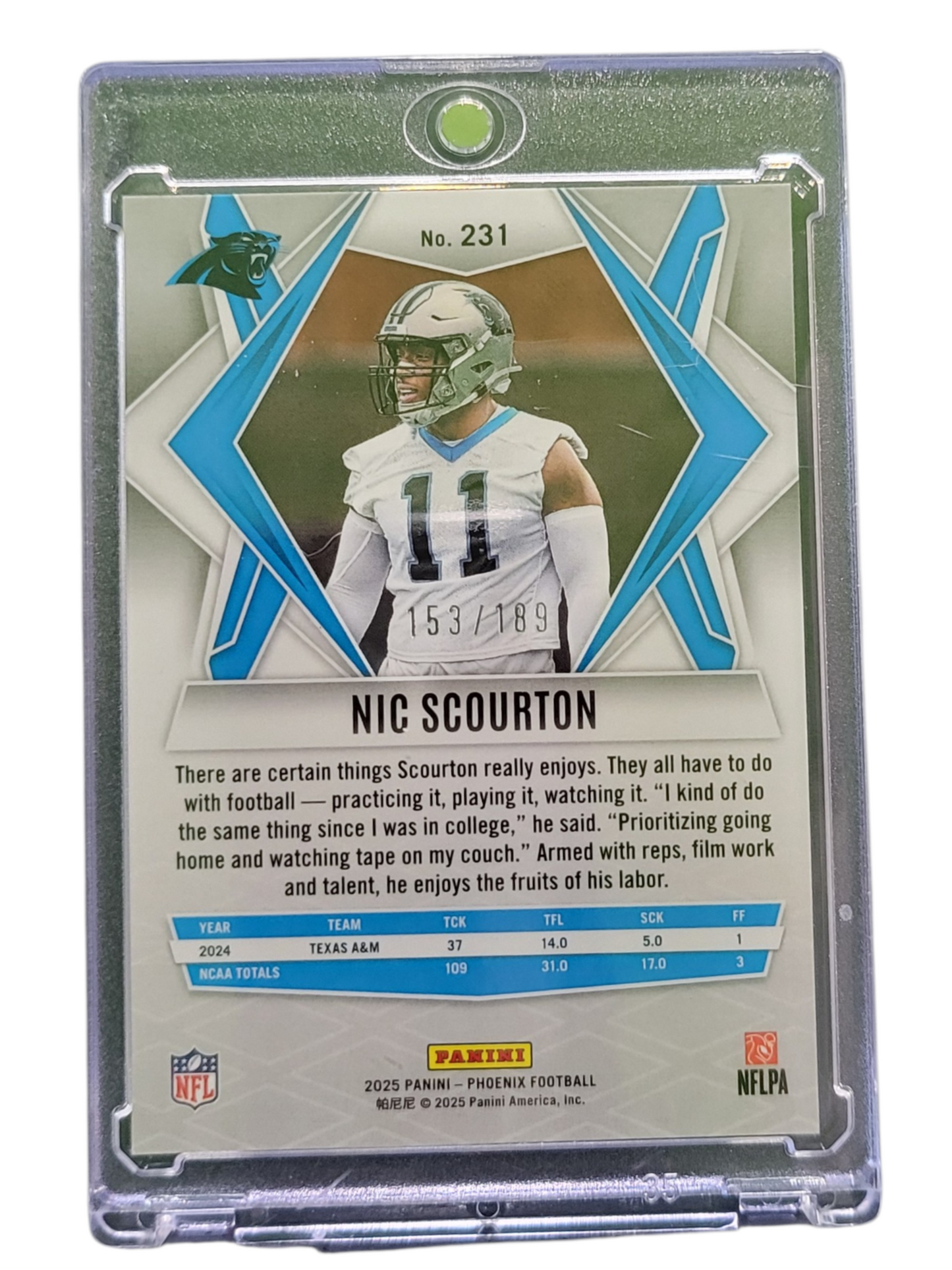 2025 Panini Phoenix Football Nic Scourton #231 RC 153/189
