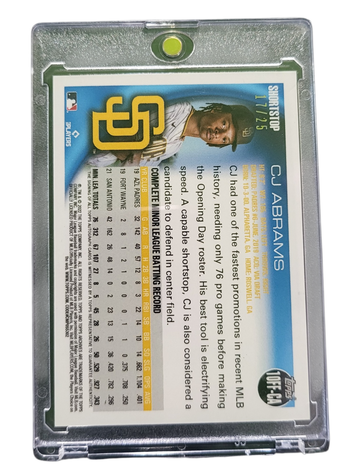 2022 Topps Archives CJ Abrams #10FF-CJA Blue Autograph RC 17/25