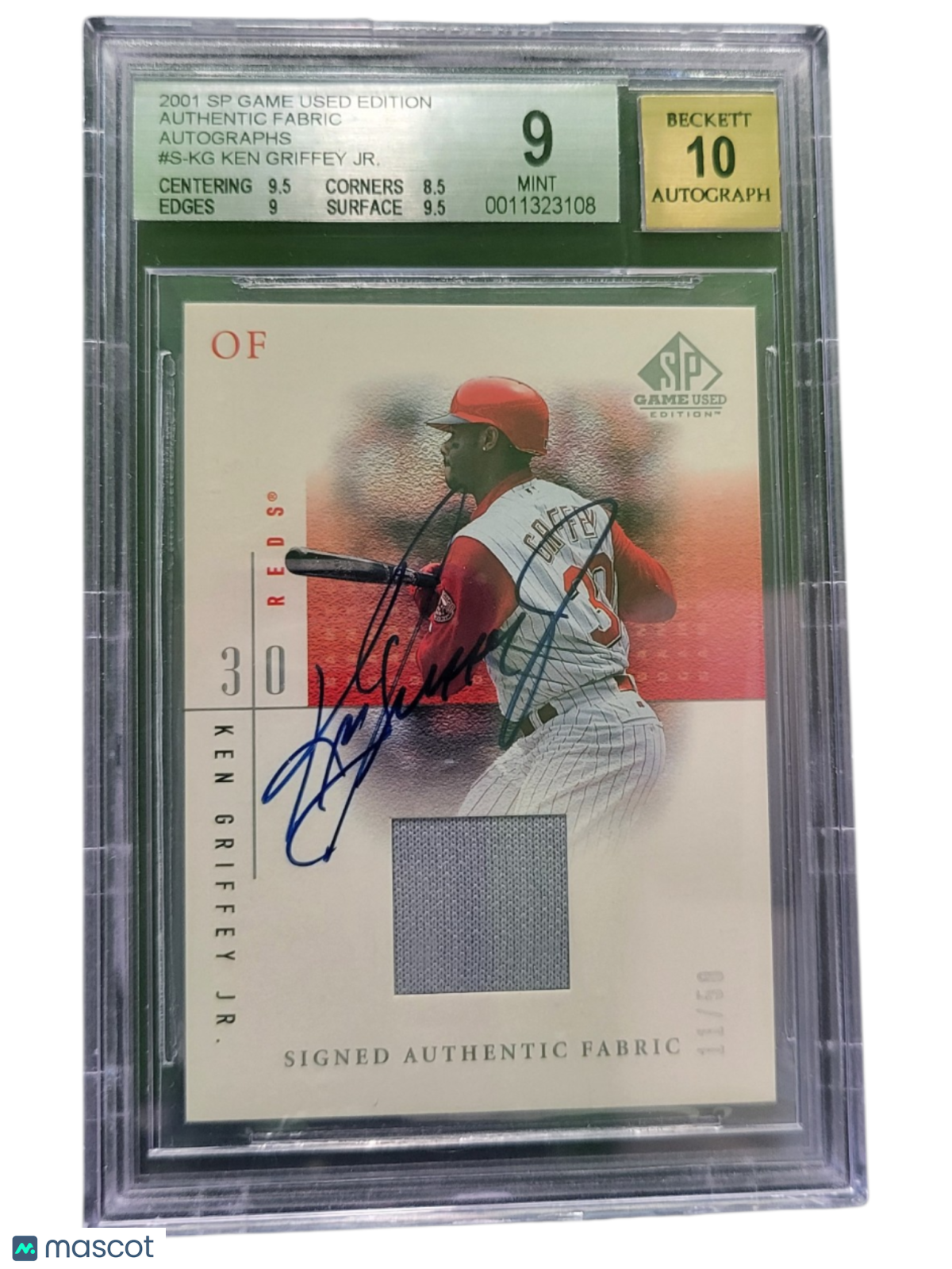 2001 SP Game Used Edition Authentic Fabric Auto Ken Griffey Jr. #SKG BGs Auto 10