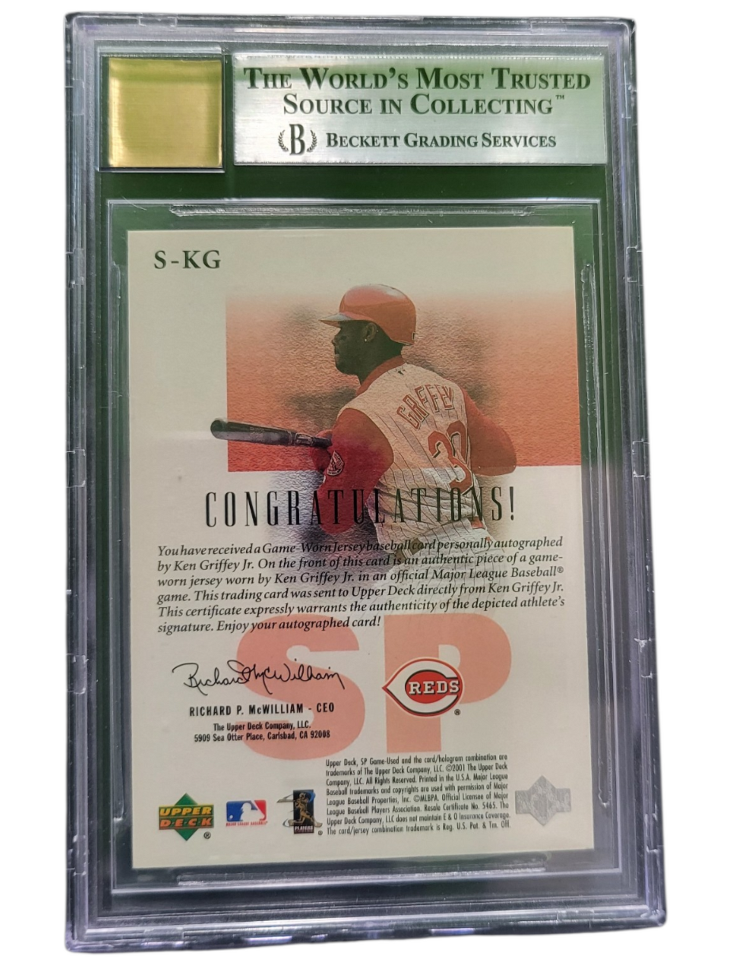 2001 SP Game Used Edition Authentic Fabric Auto Ken Griffey Jr. #SKG BGs Auto 10