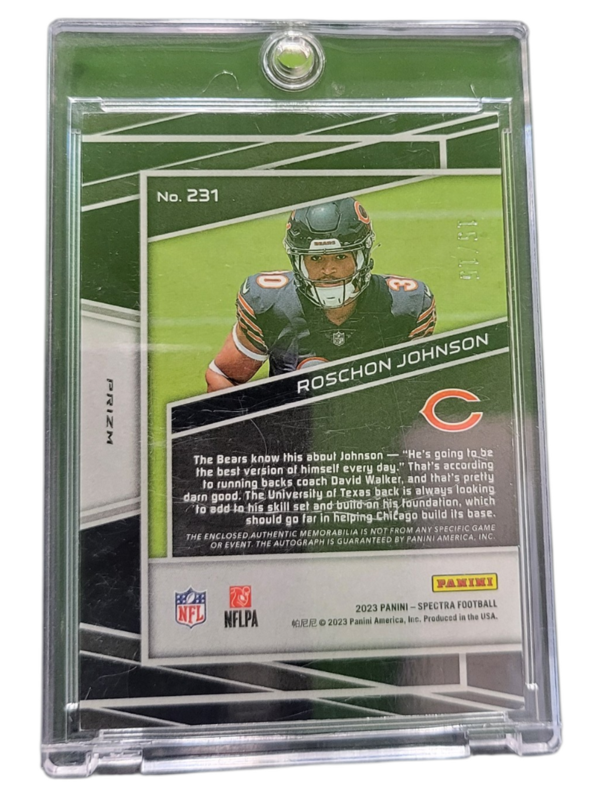 2023 Panini Spectra Roschon Johnson #231 Prizm Autograph Patch RC 51/51