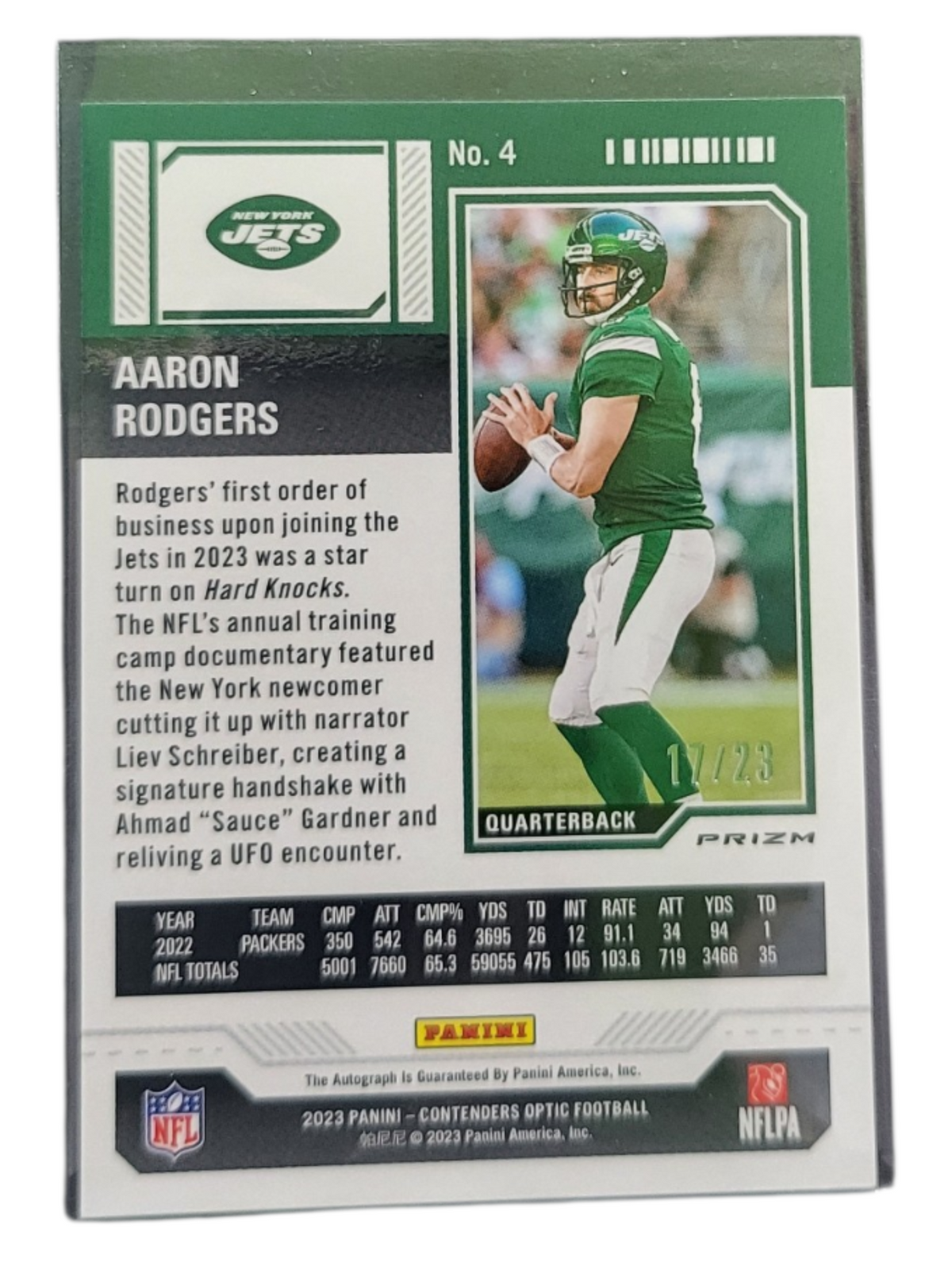 2023 Panini Contenders Optic Football Aaron Rodgers #No. 4 Red Cracked Ice 17/23