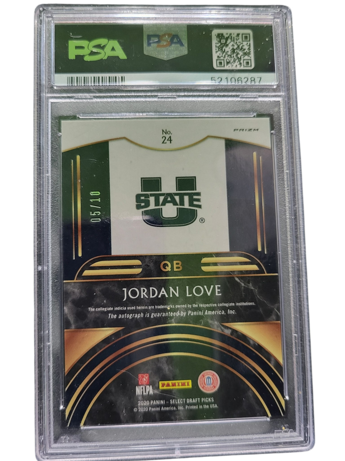 2020 Panini Chronicles Draft Picks Select Auto Jordan Love #24 Gold Prizm PSA 10