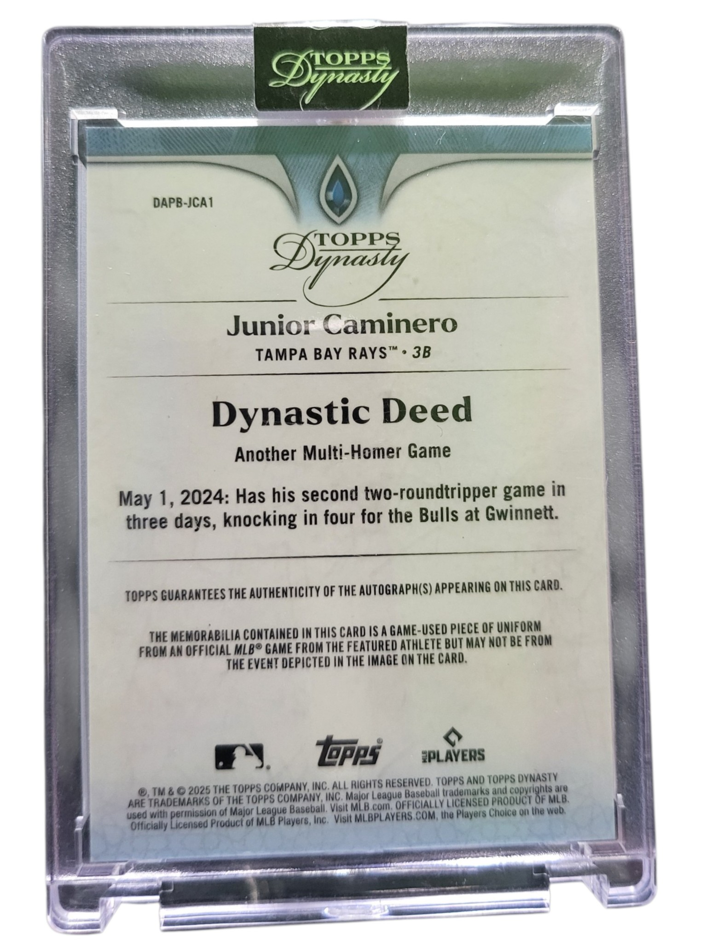 2025 Topps Dynasty Junior Caminero #DAPB-JCA1 Patch 1/5 Memorabilia
