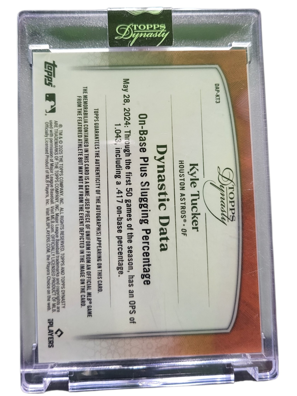 2025 Topps Dynasty Kyle Tucker #DAP-KT3 On-Card Autograph Patch 1/1 Memorabilia