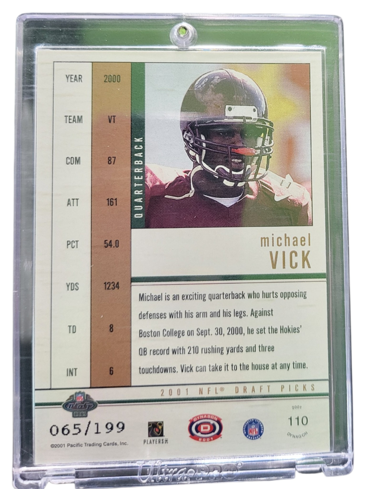 2001 Pacific Dynagon NFL Draft Picks Michael Vick #110 065/199