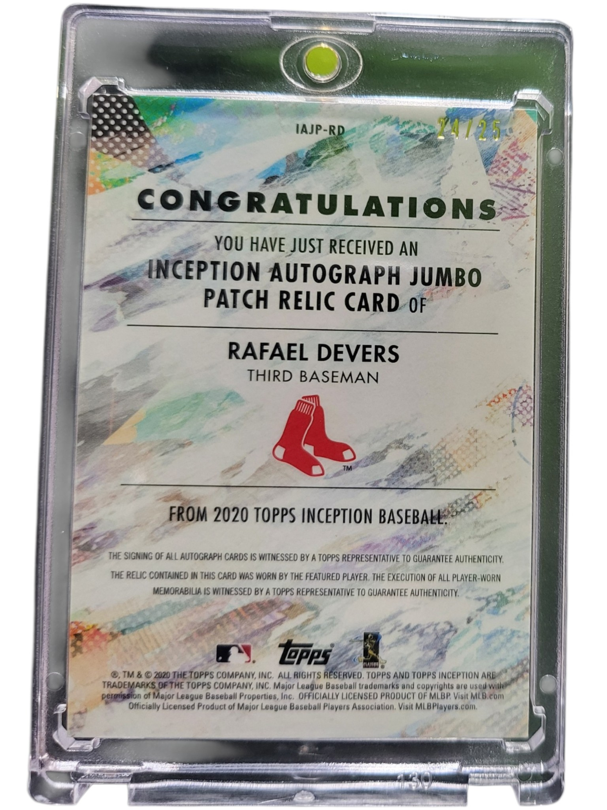 2020 Topps Inception Rafael Devers #IAJP-RD Autograph Patch