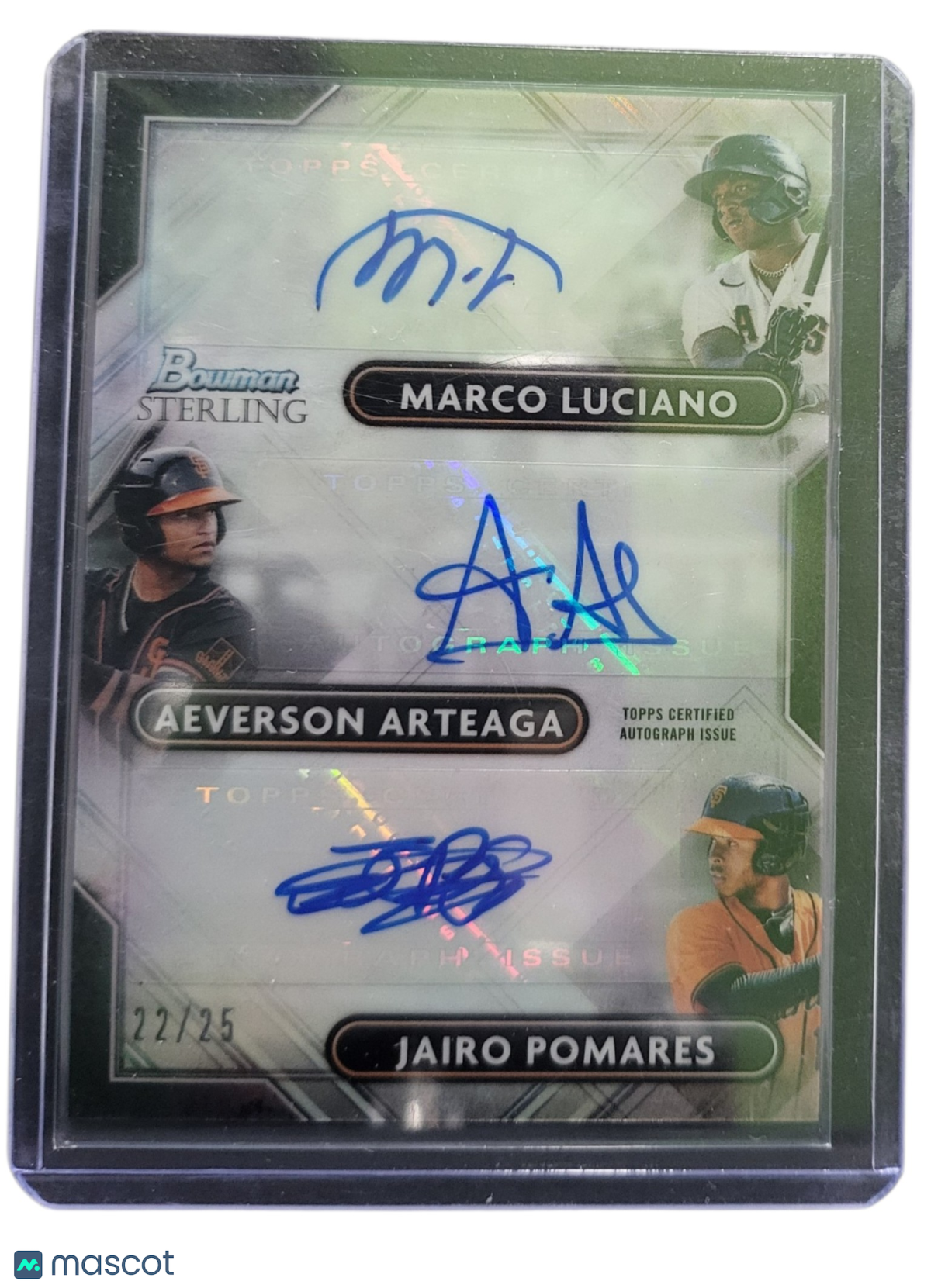 2022 Bowman Aeverson Arteaga Jairo Pomares Marco Luciano #TRA-LAP Green /25
