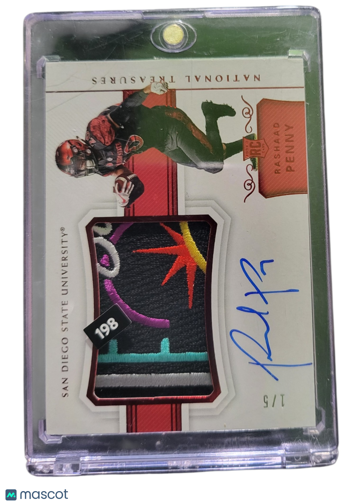 2018 Panini National Treasures Collegiate Rashaad Penny #124 Auto Patch 1 / 5 RC