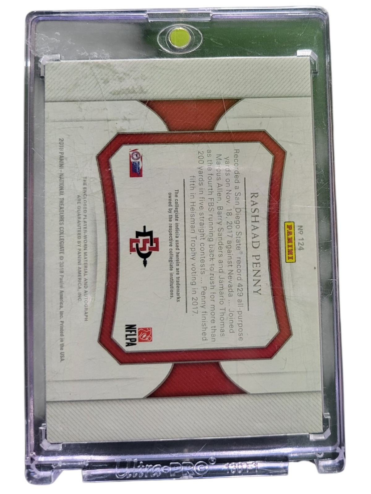 2018 Panini National Treasures Collegiate Rashaad Penny #124 Auto Patch 1 / 5 RC