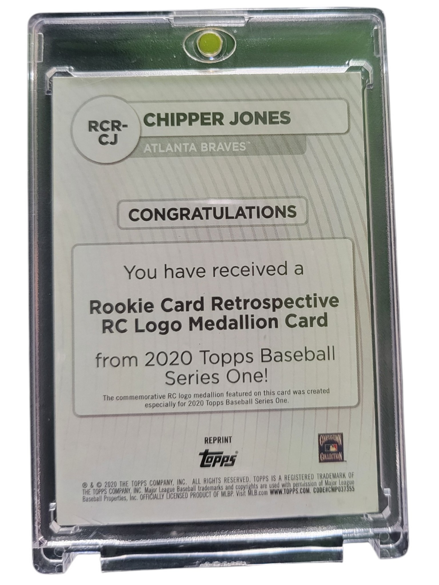 2020 Topps Baseball Series One Chipper Jones #RCR-CJ Commemorative Medallion RC