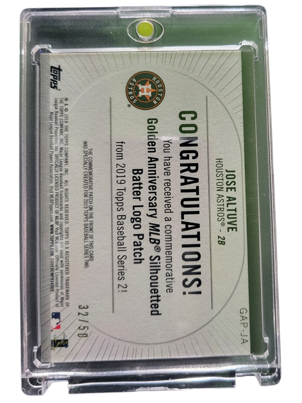 2019 Topps Series 2 Jose Altuve #GAP-JA Golden MLB Silhouetted Batte