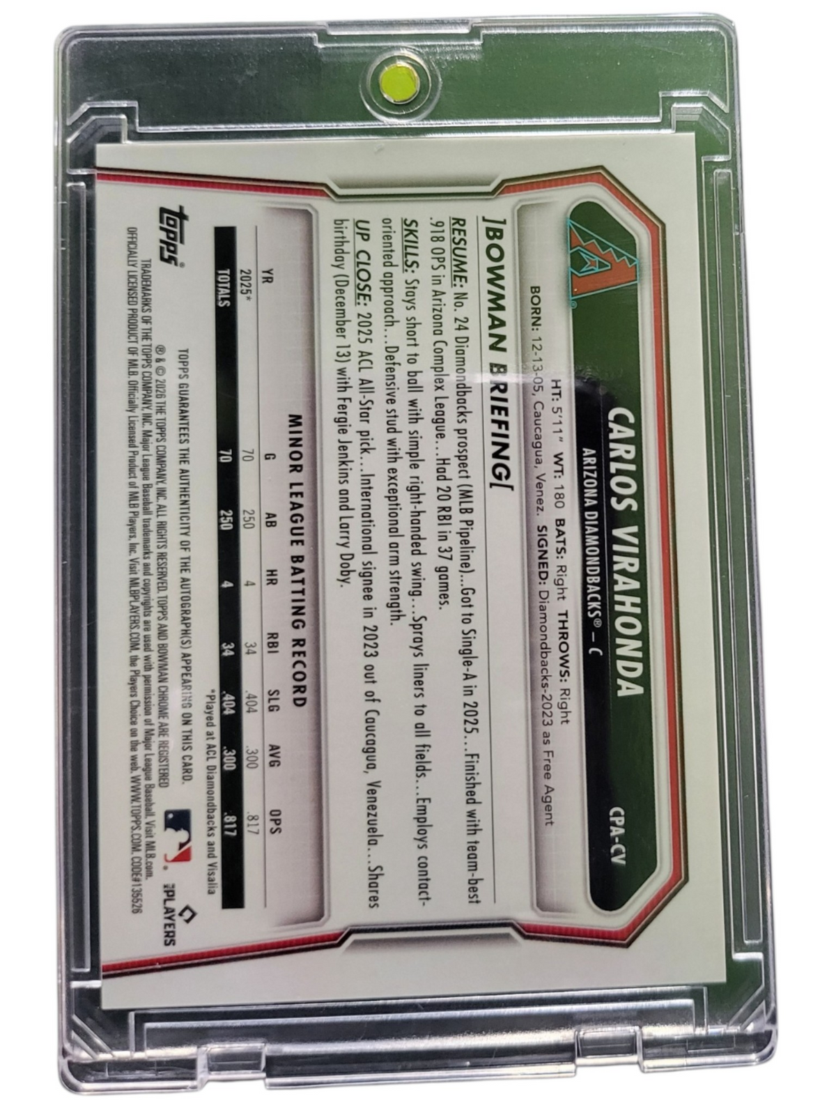 2026 Bowman Chrome Carlos Virahonda #CPA-CV Blue Shimmer Refractor 031/150