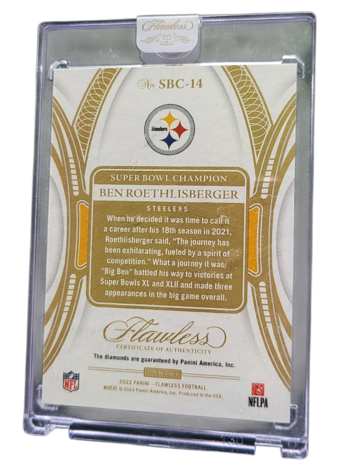 2023 Panini Flawless Football Ben Roethlisberger #SBC-14  1/1 Memorabilia